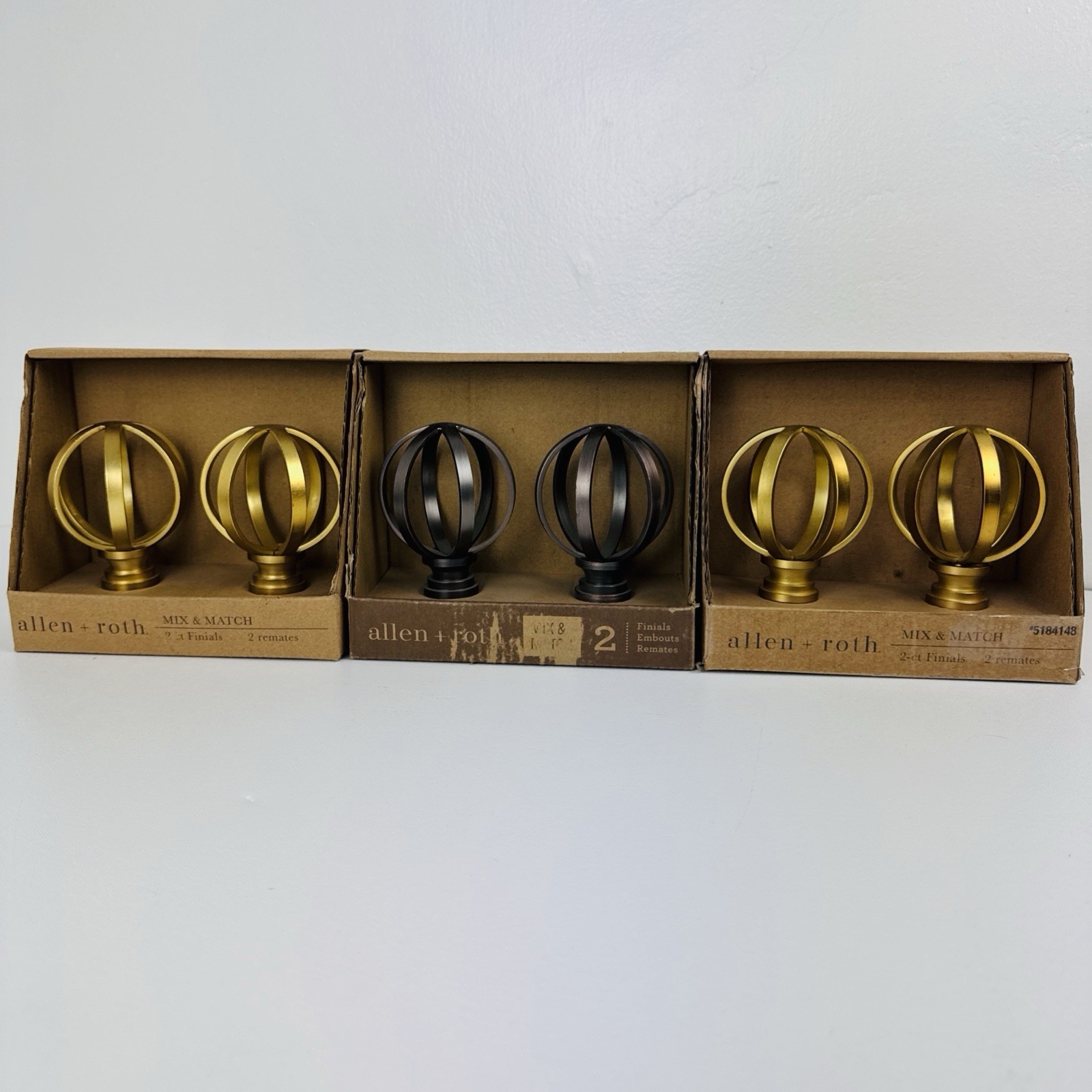 6 Count Allen + Roth Finials For Curtain Rods Decorating Bronze & Gold Finish