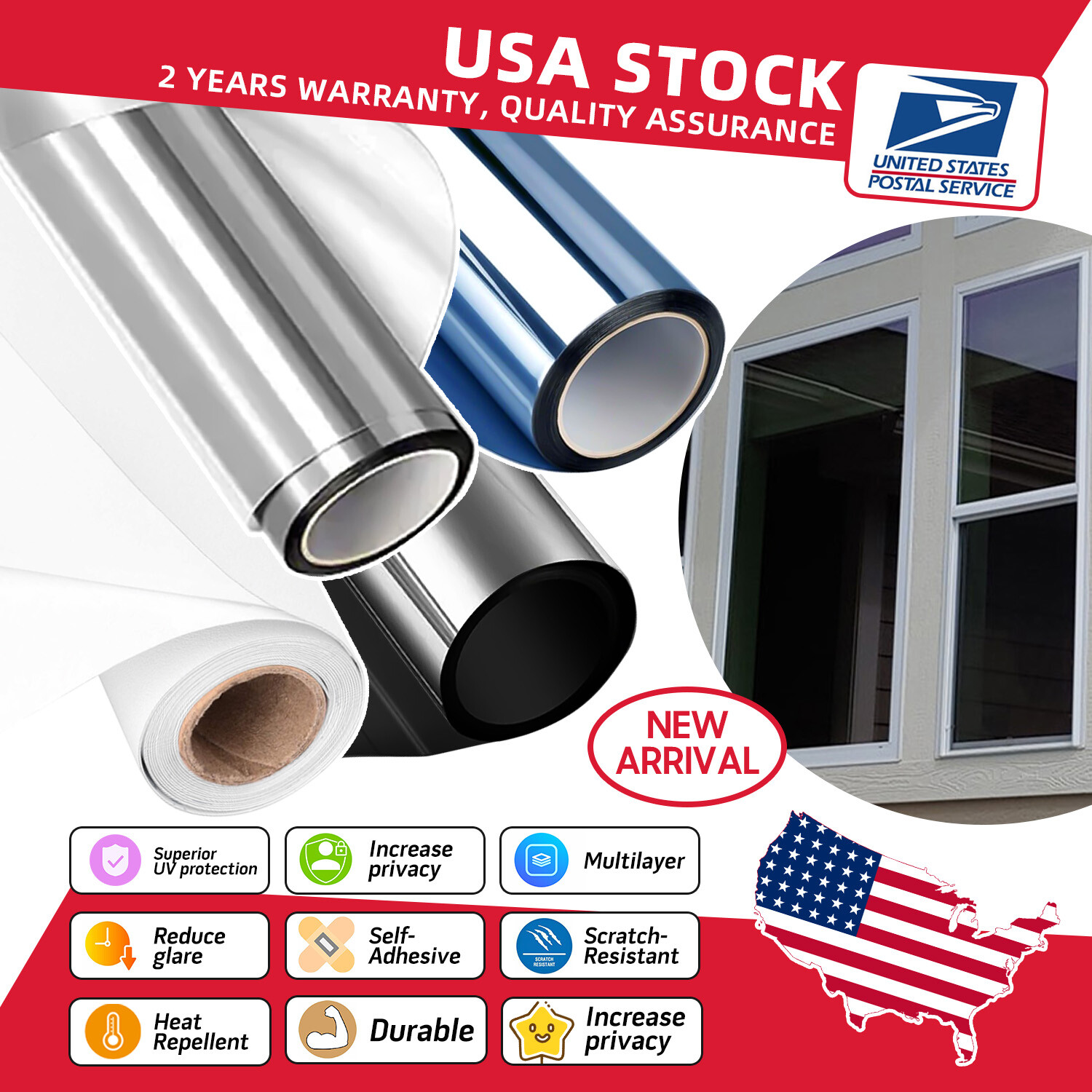 Uncut Roll One Way Mirror Tint Window Film Privacy Protect Home Office Car House