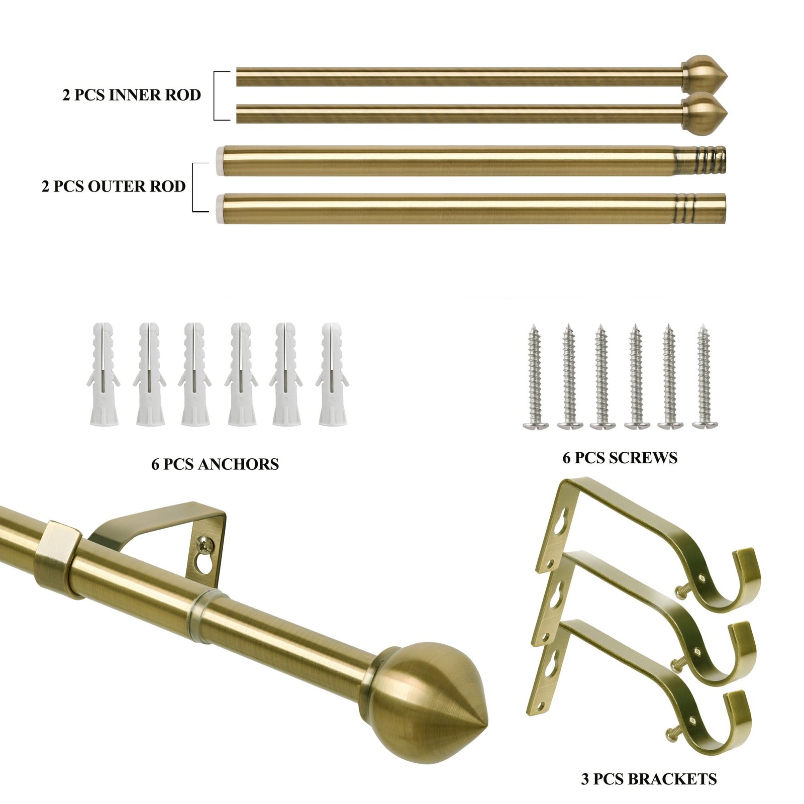 Antique Brass 3/4 In 3052 In Decorative Adjustable Window Curtain Rod Set
