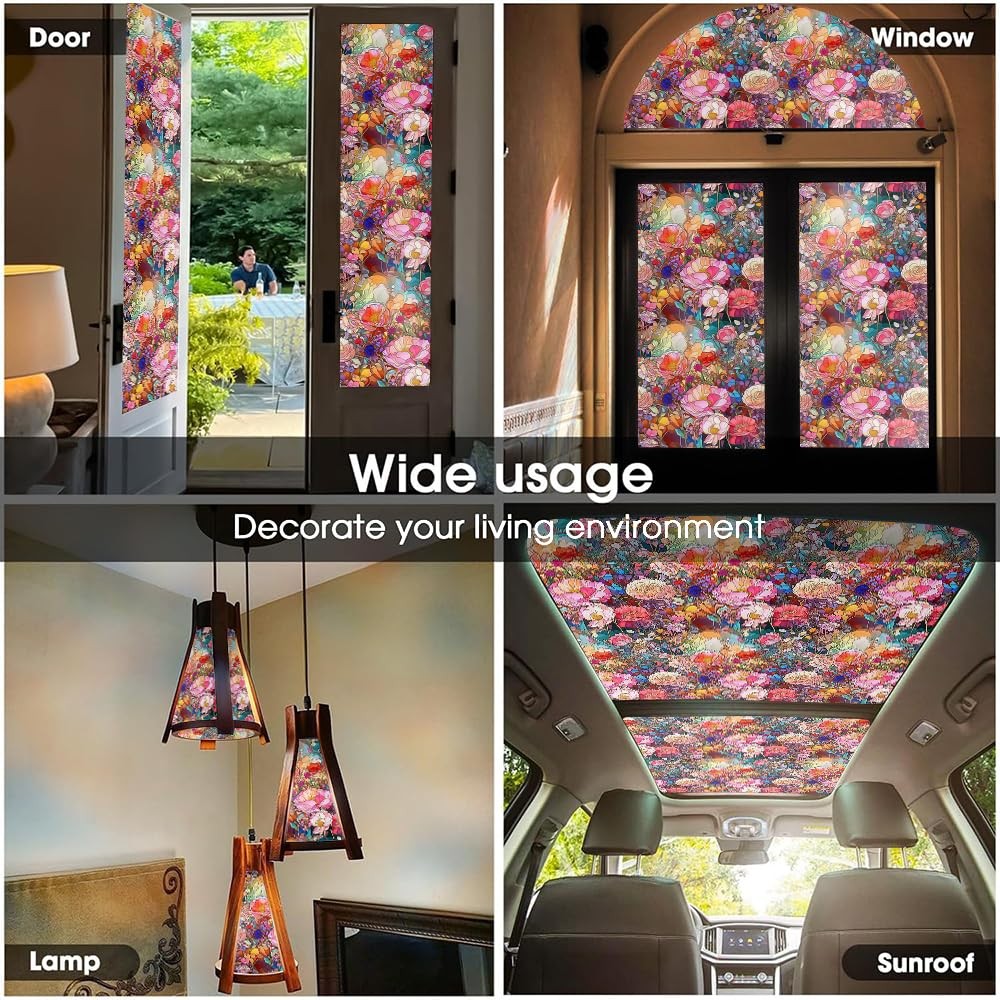 Colorful Pink Red Stained Glass Flowers Blue Purple Wildflowers Window Films …