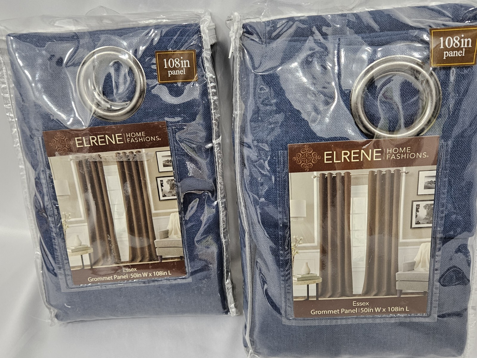 Elrene Essex Grommet Window Curtain Panel BLUE INDIGO 50 x 108 NEW