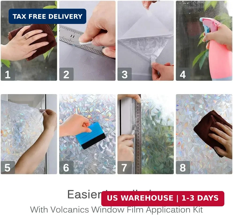 Volcanics Window Privacy Film with Installation Tools, Static Window Clings Viny