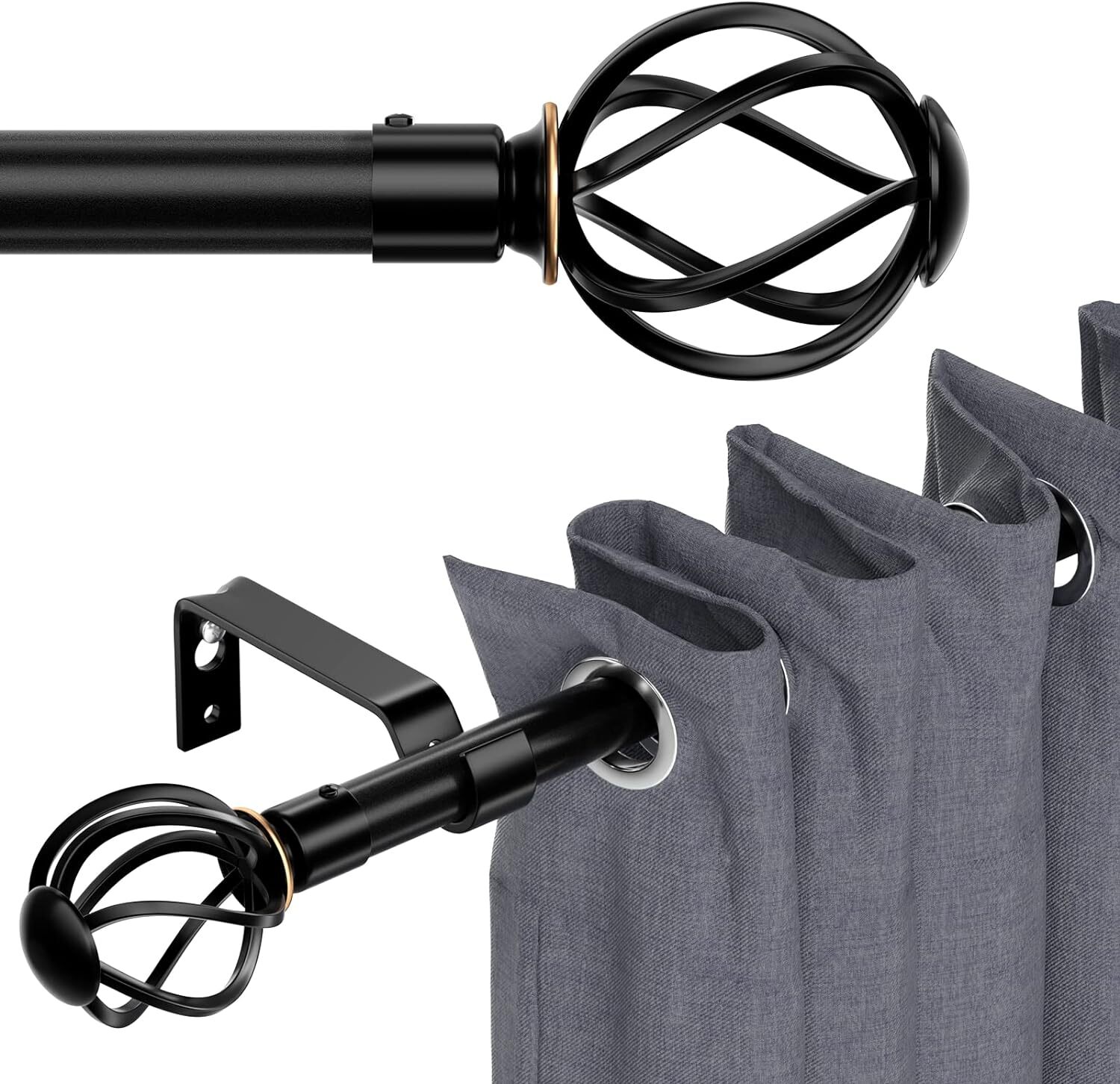 Curtain Rods for Windows 66 to 120 with Cage Finials Heavy Duty Curtain Rod w…