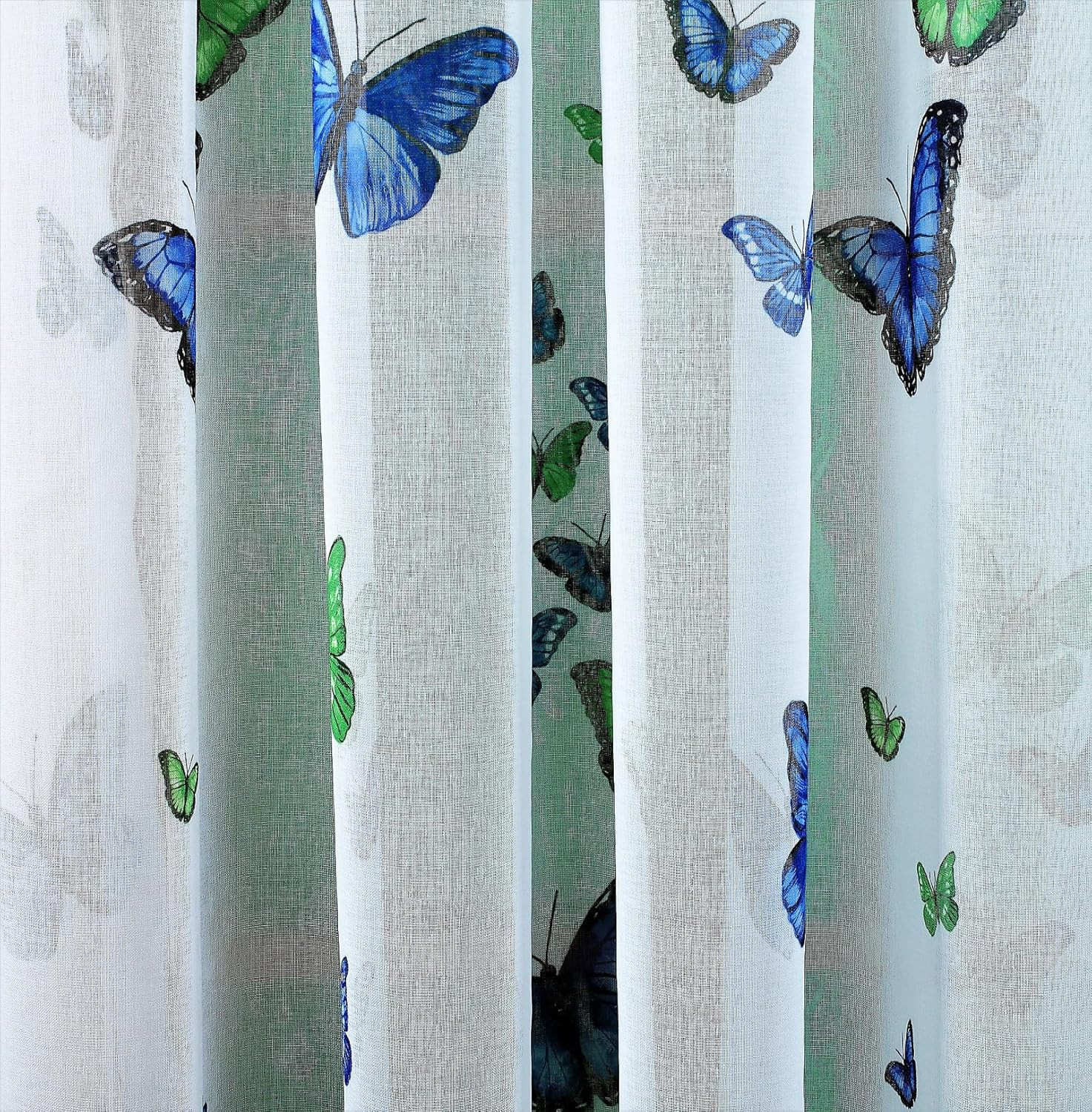 Butterflies Print Semi Sheer Panel, 84″, Blue, 54W X 84L