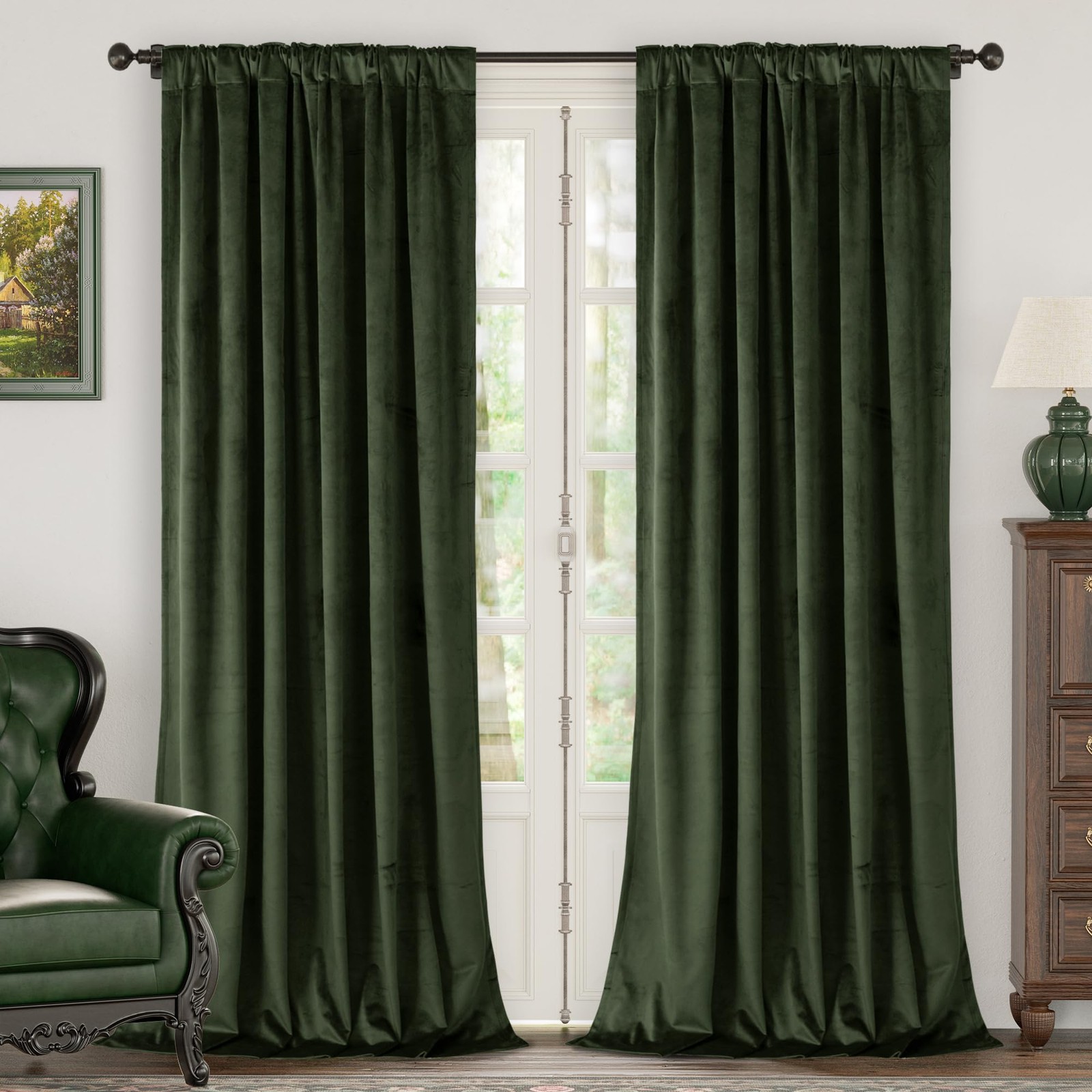 Olive Green Velvet Blackout Curtains 84 Thermal Insulated Room Darkening Drapes