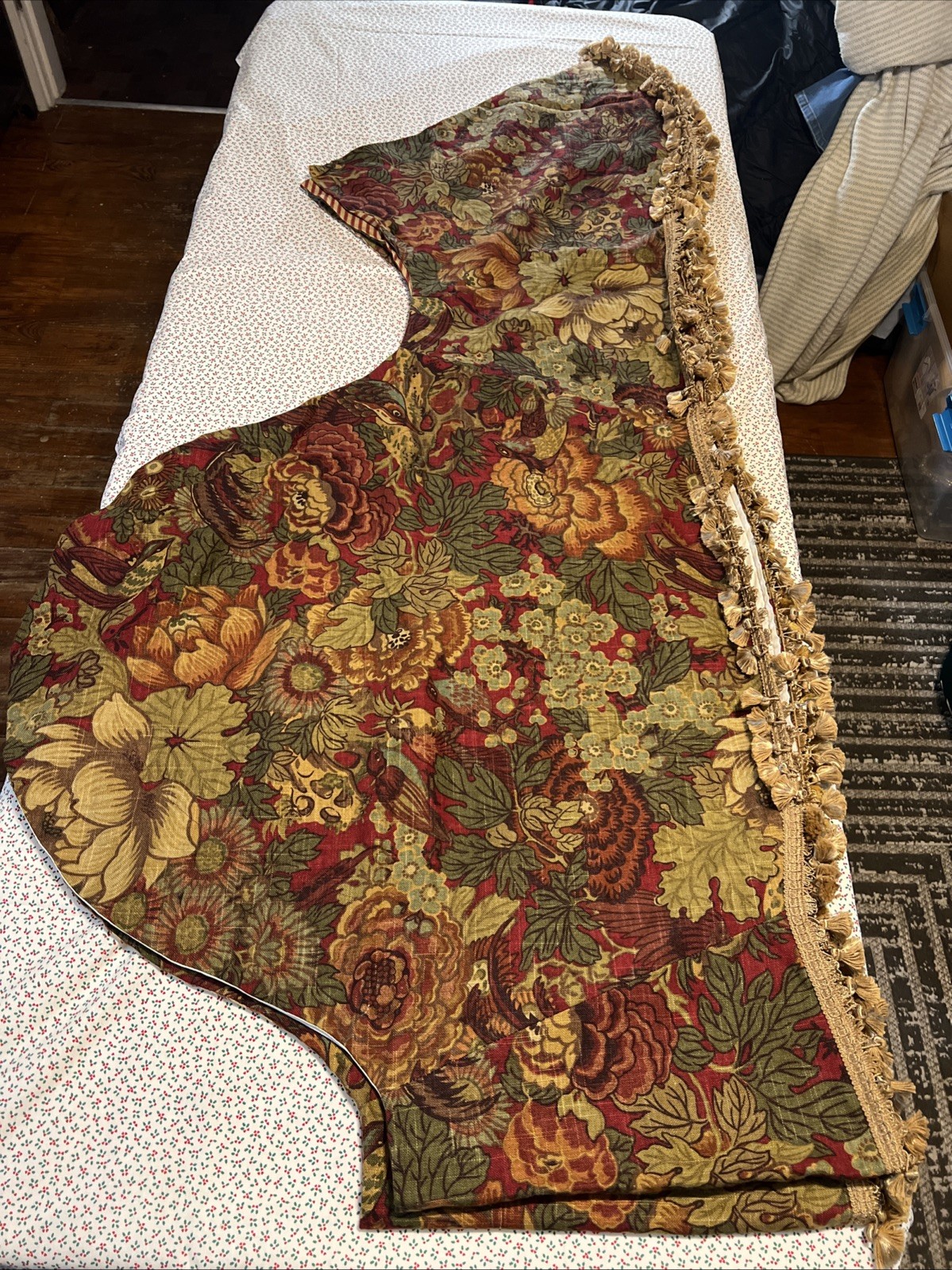 Vintage Custom Scalloped Floral Tapestry Valances Set of 2 w/ 2-Tone Fringe 130”