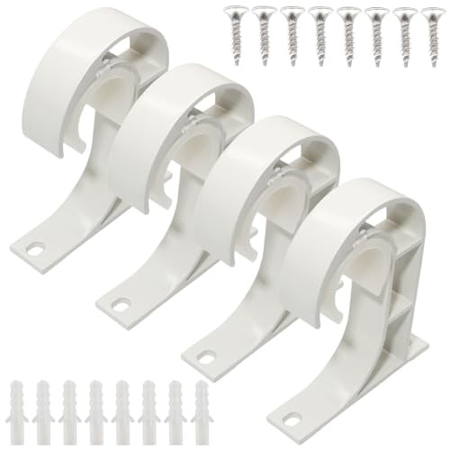 Pack Ceiling Curtain Rod Brackets, Aluminum Alloy Ceiling Mount Hooks 4 White
