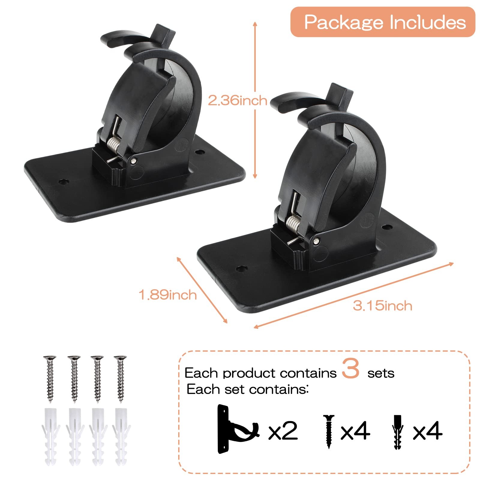 6-Pack Curtain Bracket Holders, Universal Self-Adhesive Wall Mounts, Fits 0.6…