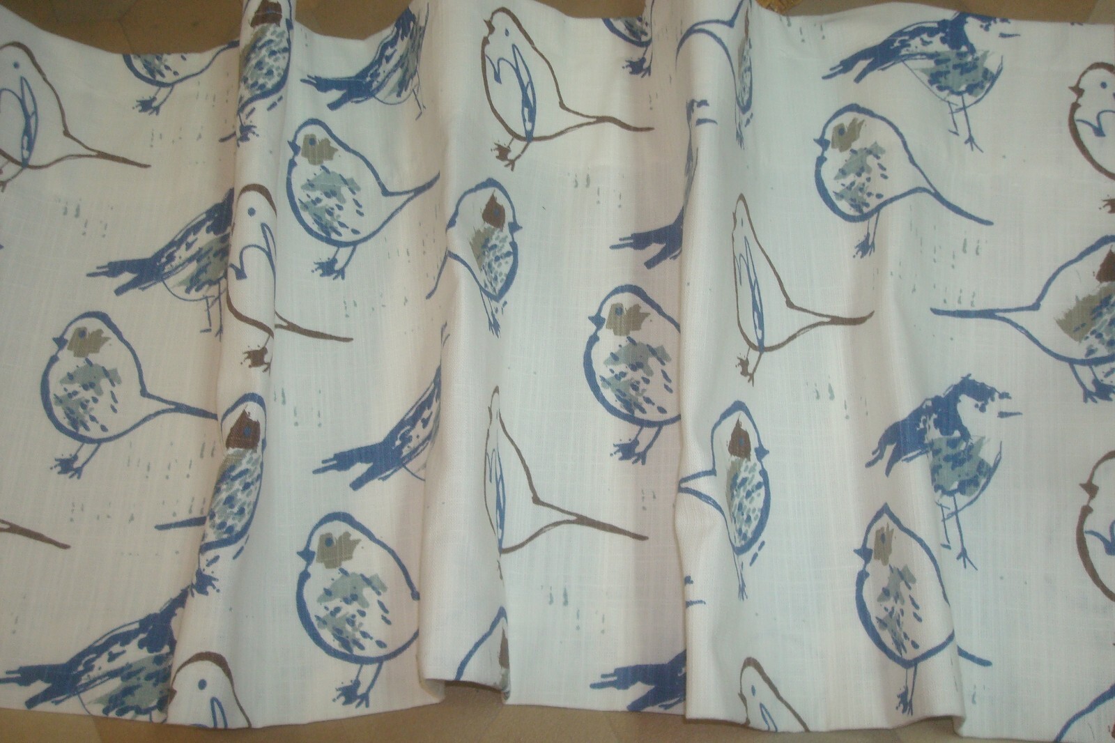 New Window Valance Lined Premier print Toile Blue BIRDS rod pocket 108″ x 15″ lg