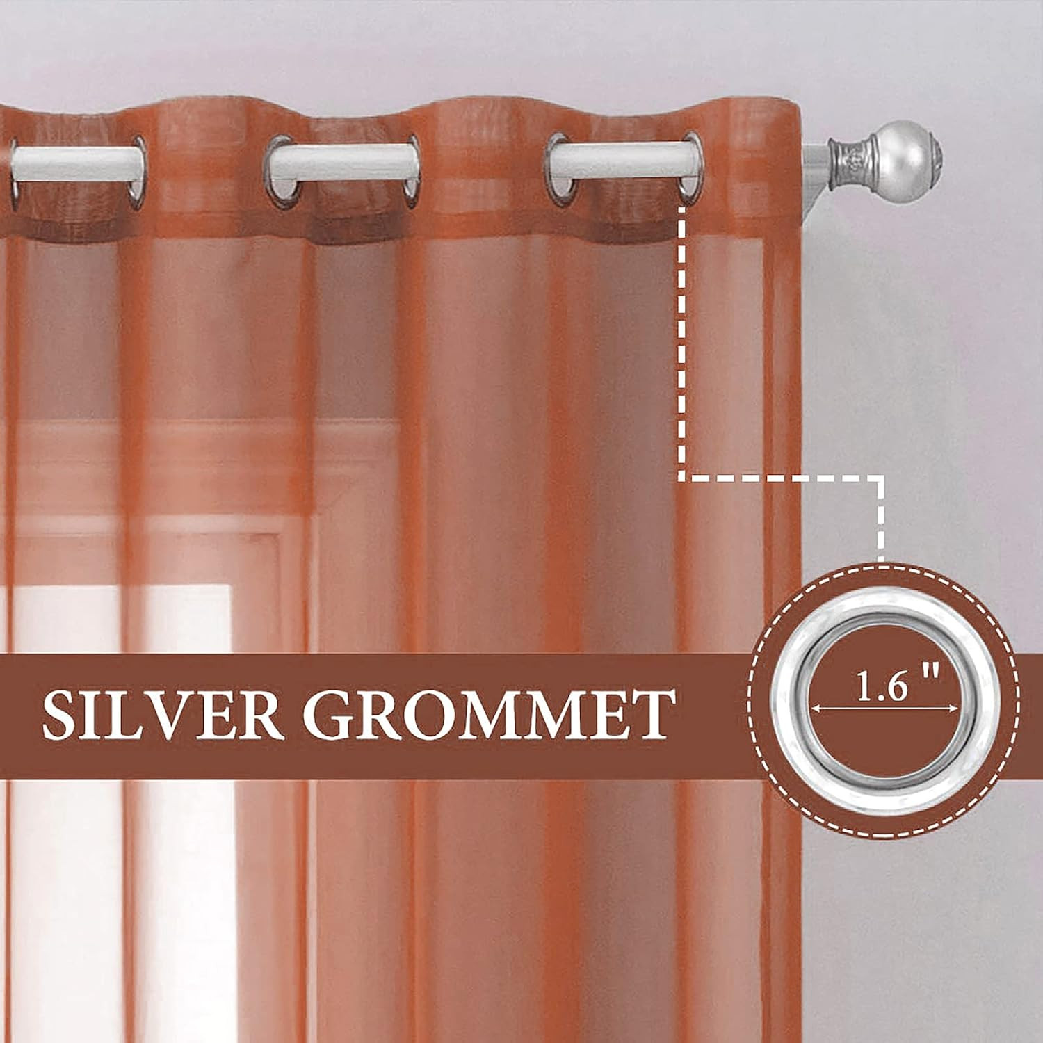 MIULEE Solid Color Sheer Curtains 63 Inches Long 2 Panels Set – Fall Terracotta