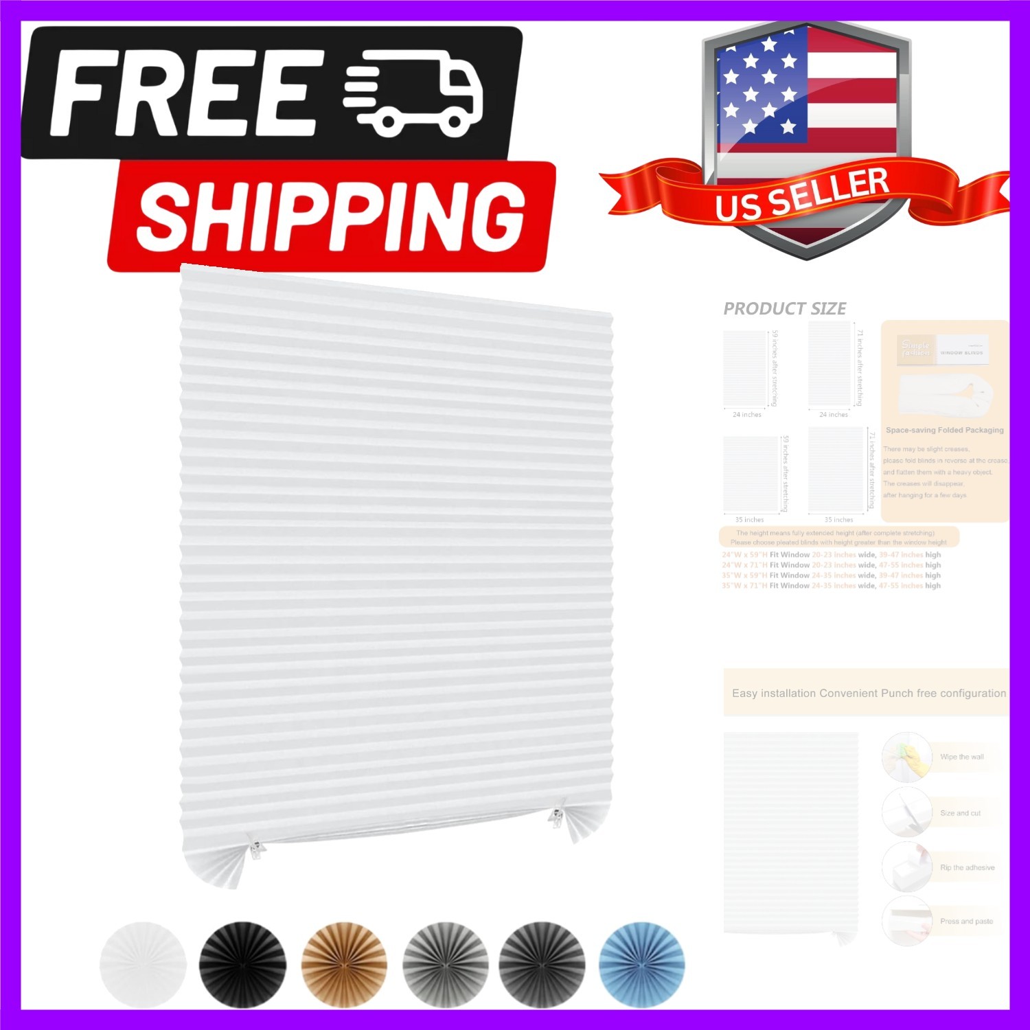 Window Blinds Cordless No Drill Cut to Size Clip On Stick On Self Adhesive Te…
