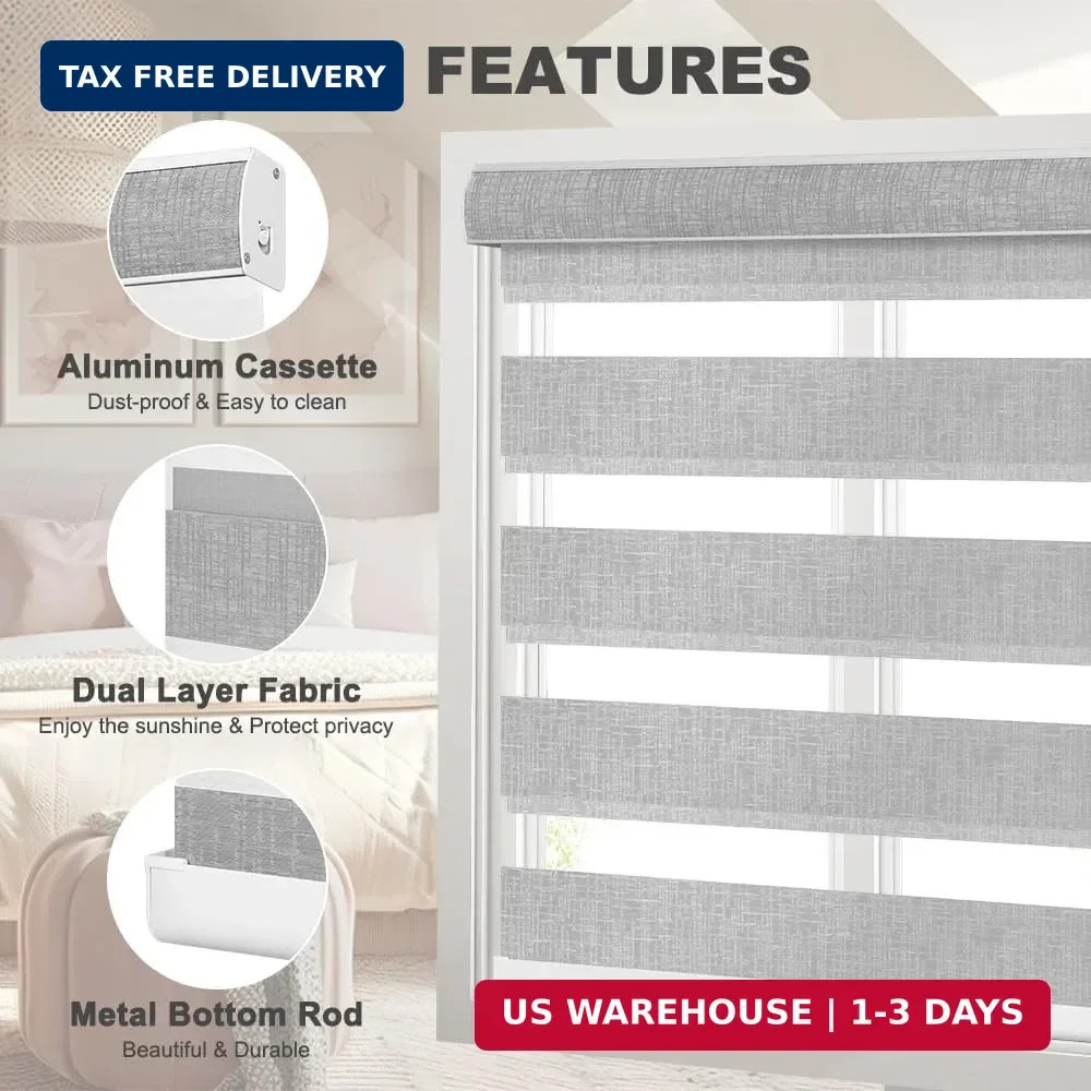 SEEYE Custom Size Cordless Zebra Blinds for Windows, 70% Shading Free-Stop Rolle
