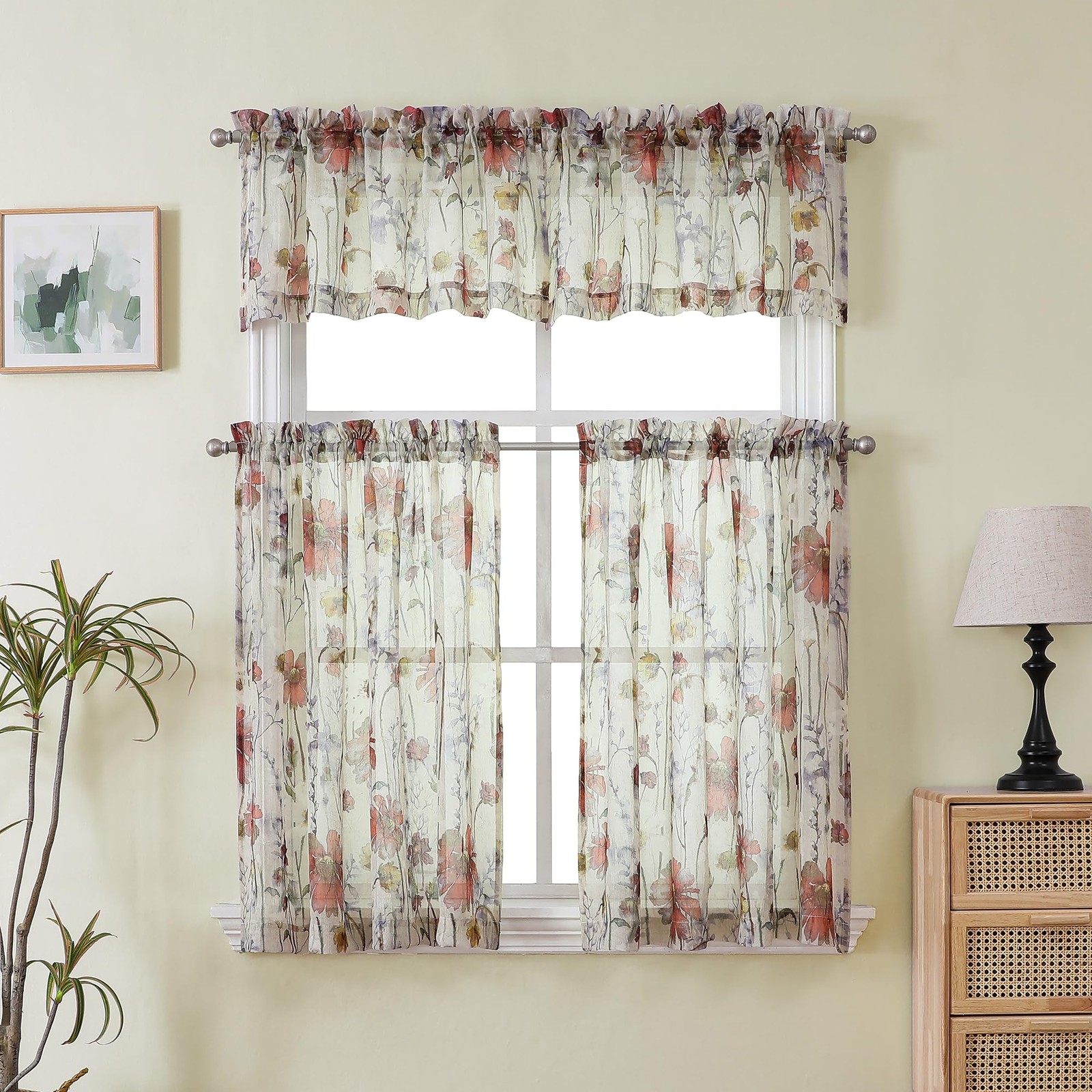 Crushed Valance Sheer Curtains 14 Inches 42″W x 14″L (Pack of 2) Multi Color