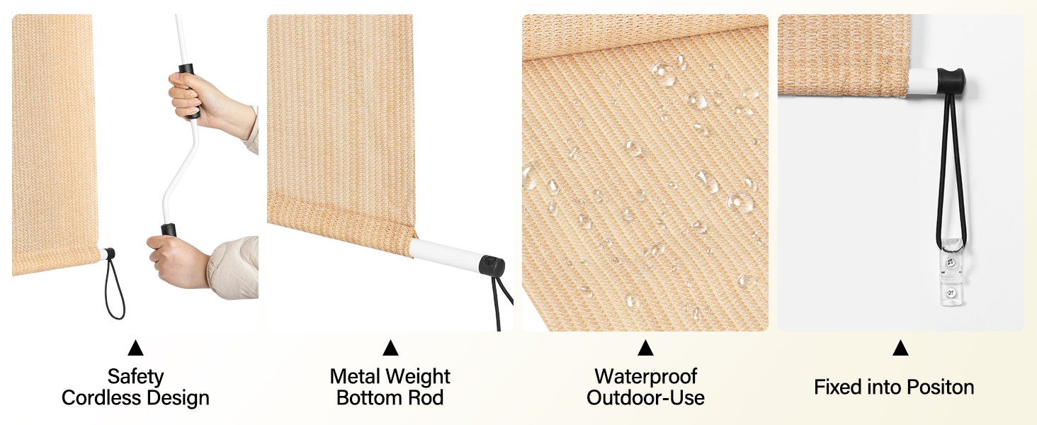 Outdoor Roller Shades 6′ W x 8 L (72″ W x 96″ H), Cordless Patio Shades Roll Up