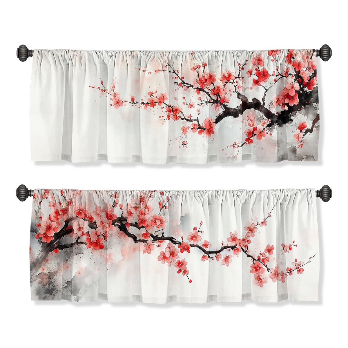 Cherry Blossom Valance Curtain for Windows 2 Pack Watercolor Japan Spring Pin…