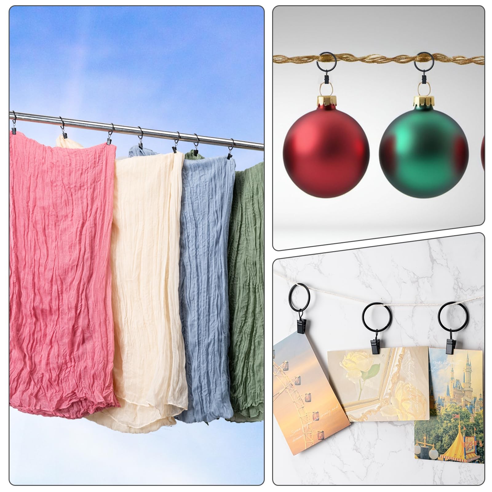 36 Pack Curtain Rings with Clips, Drapery Clips with Rings, Hangers Drapes Ri…