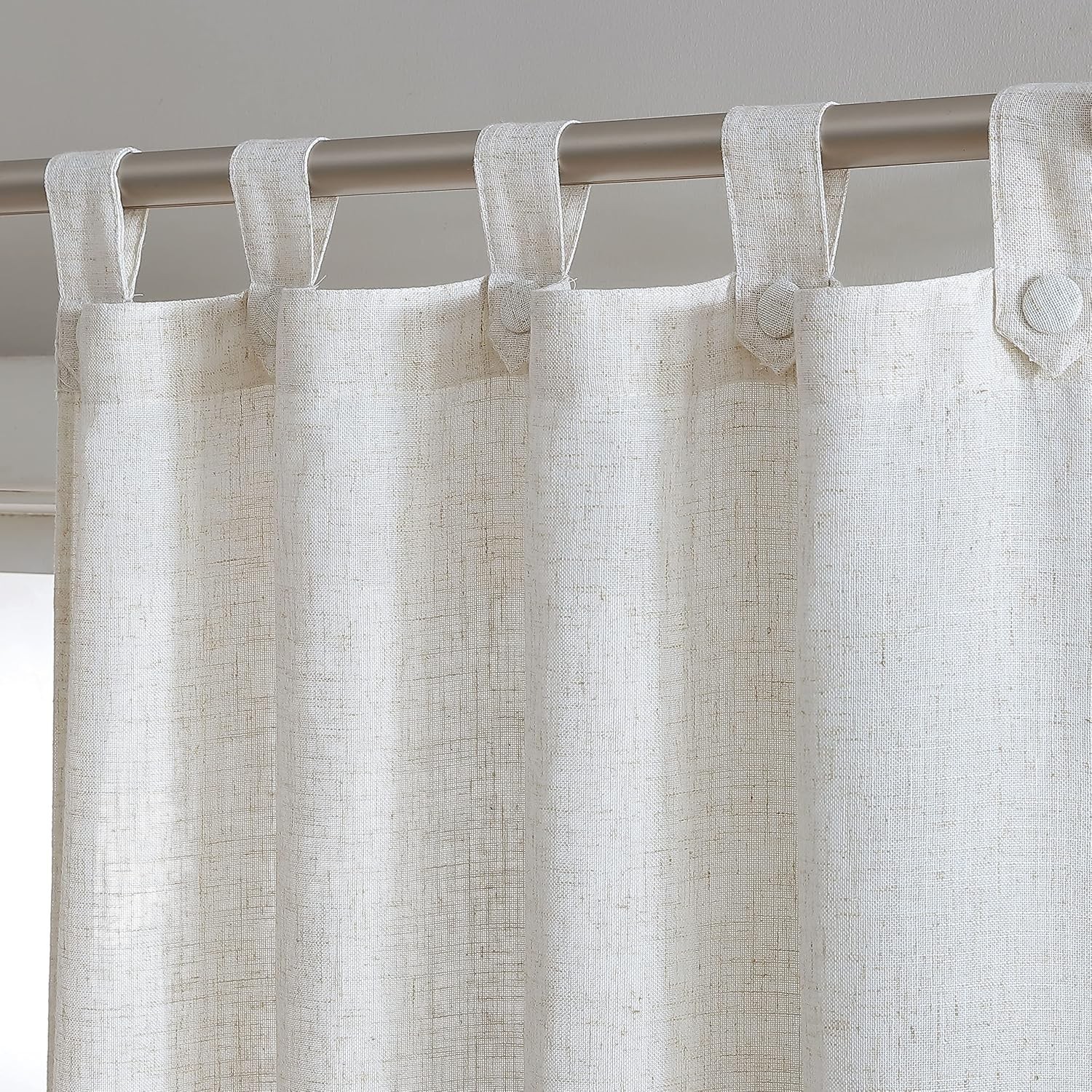 Monroe Natural Button Tab Top Poly Linen 32″ W x 80″ L, 4 Panel Curtains New