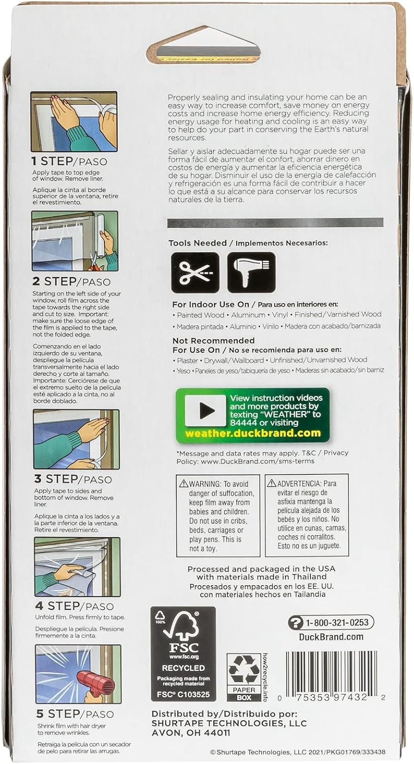 Duck MAX Strength Window Insulation Kit Winter Window Seal Kit Fits up to 5 Wind