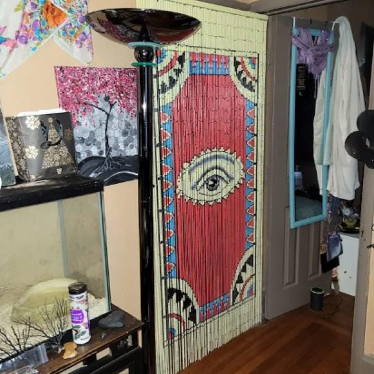 Boho Beaded Door Curtain – Hand-Painted Eye Design