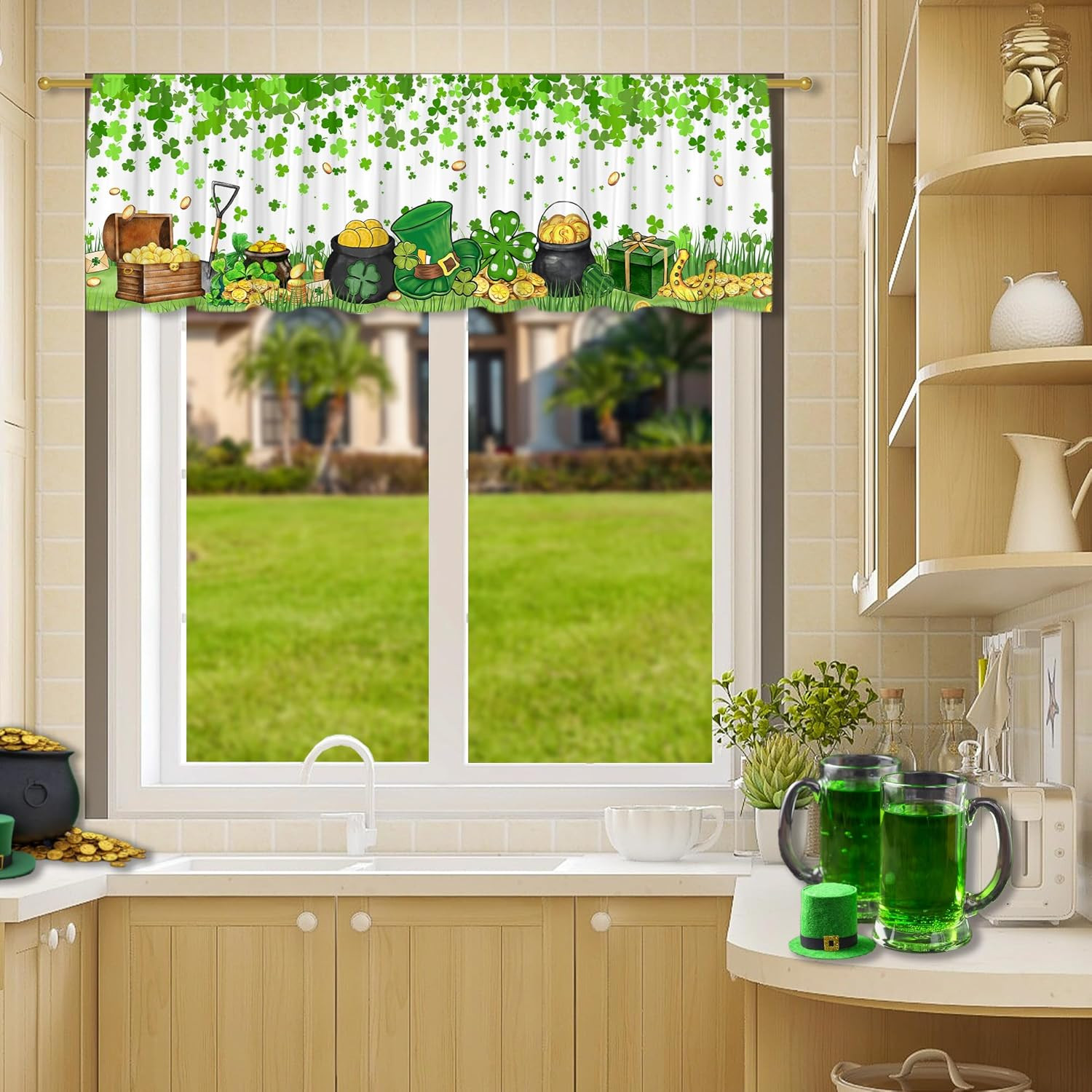St. Patrick’s Day Shamrock Valance Curtain for Home Decor 18″ x 54