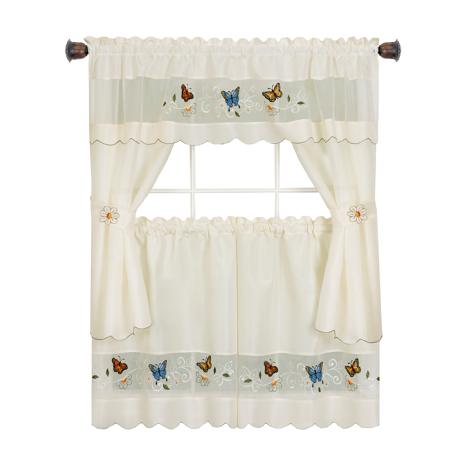 PowerSellerUSA 5-Piece Embellished Tailored Kitchen Curtains Set, Cafe Curtains