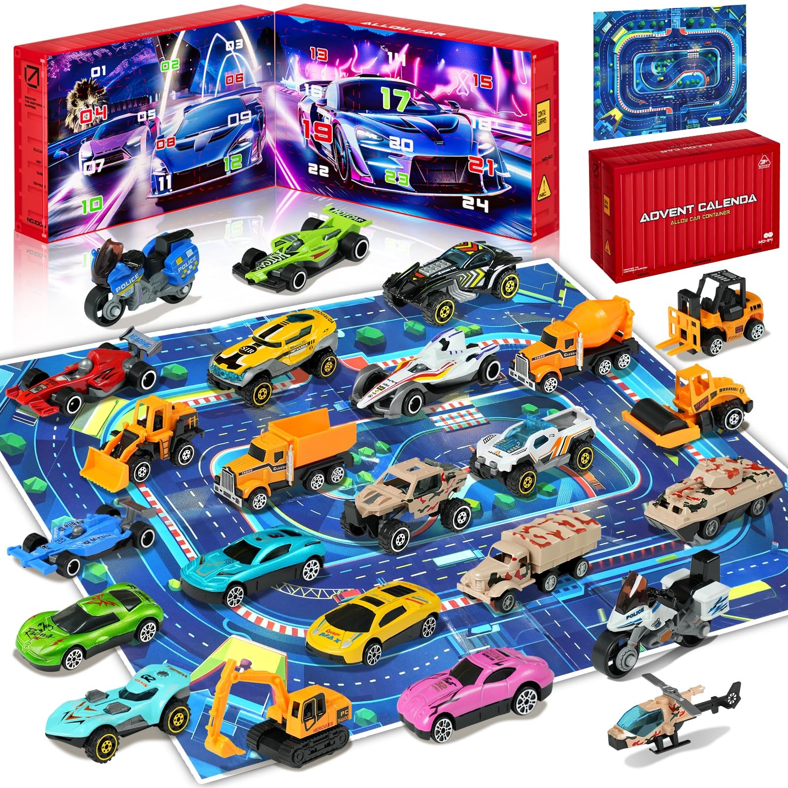 Advent Calendar 2025 for Kids Stocking Stuffer Toy Cars with 24 Different Alloy