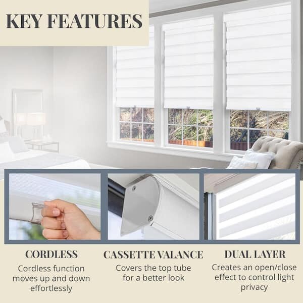 Chicology Cordless Light Filtering Dual Layer Zebra Roller Shade – Basic Arctic