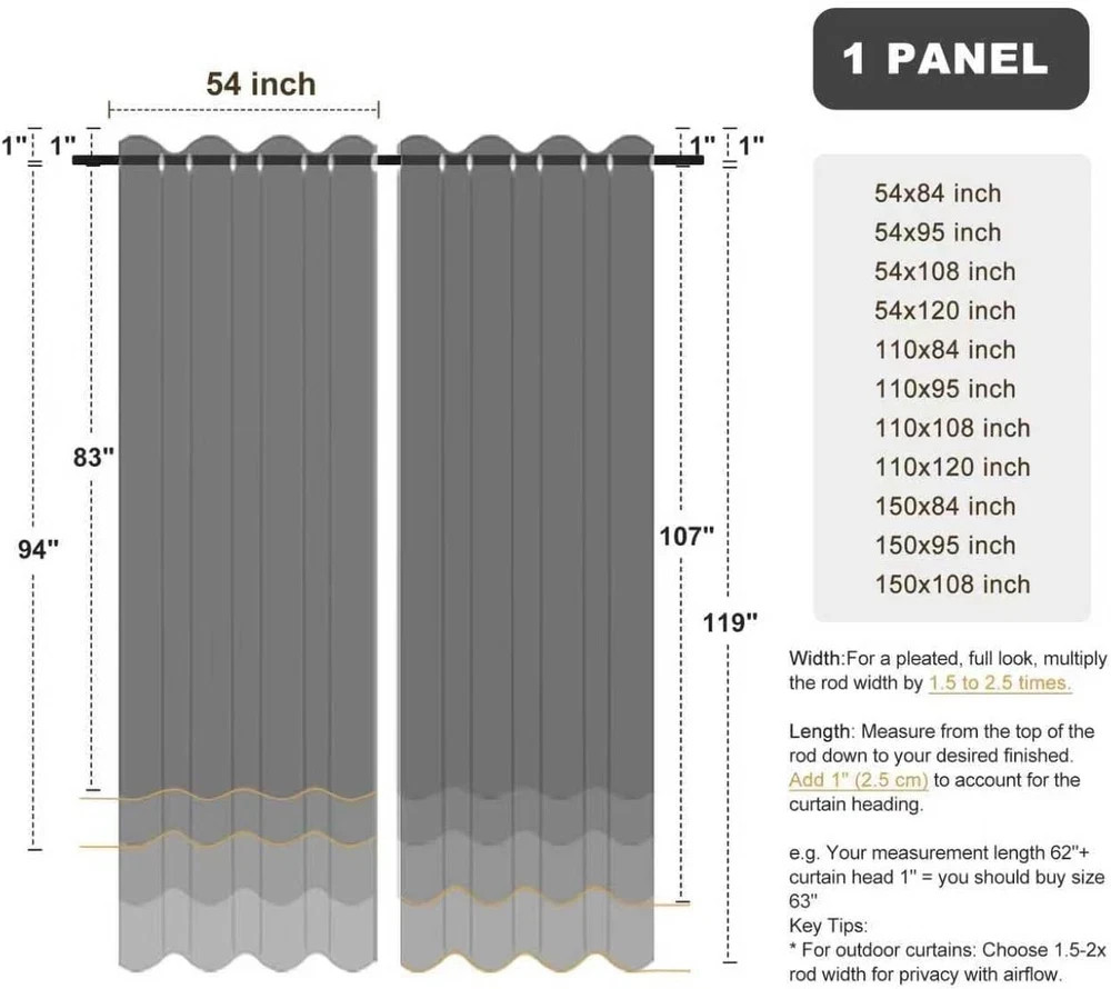 Extra Wide Waterproof Outdoor Curtains for Patio, 150×108 Inch, Black