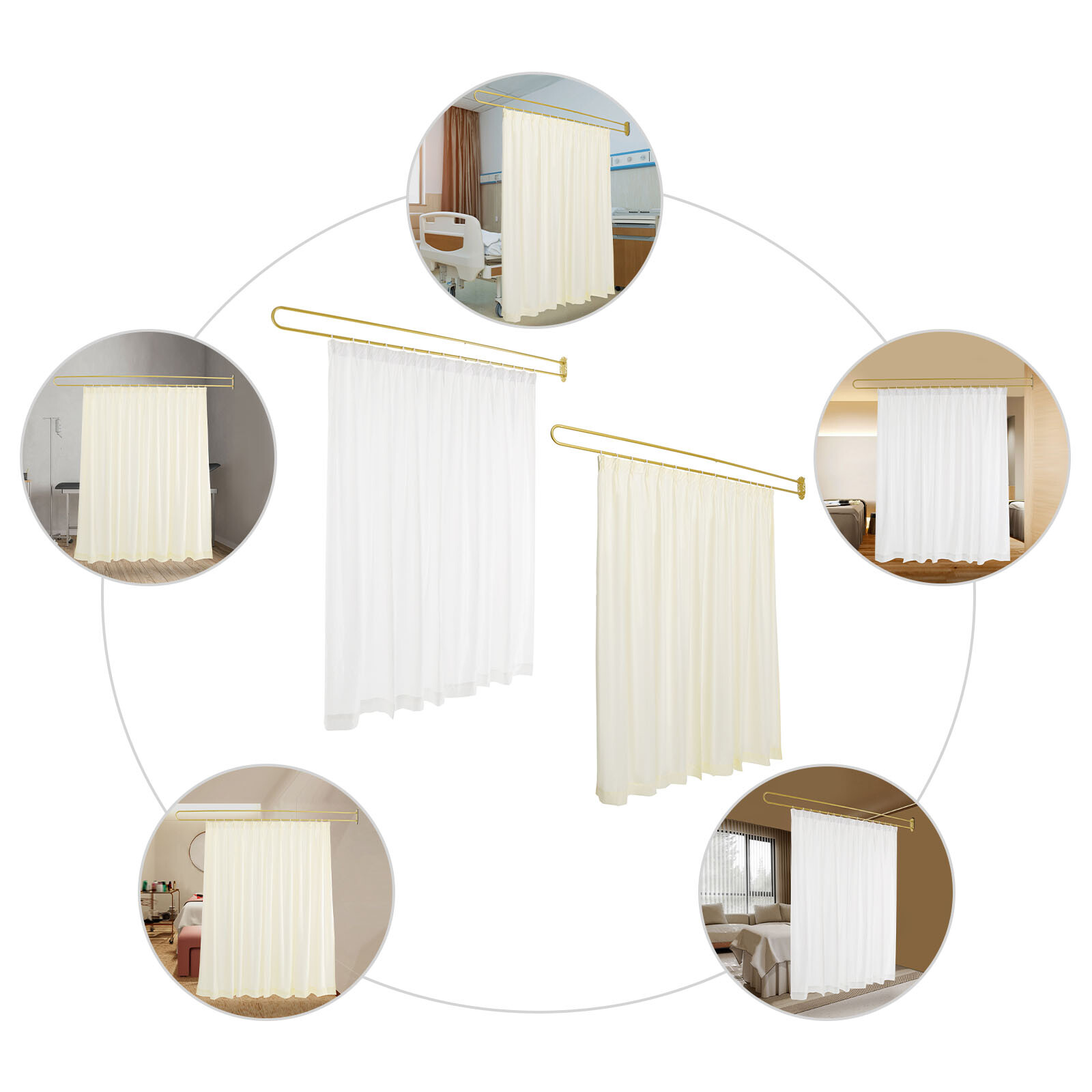 Gold/White UShape Partition Curtain Privacy Partition Curtain Livingroom Divider