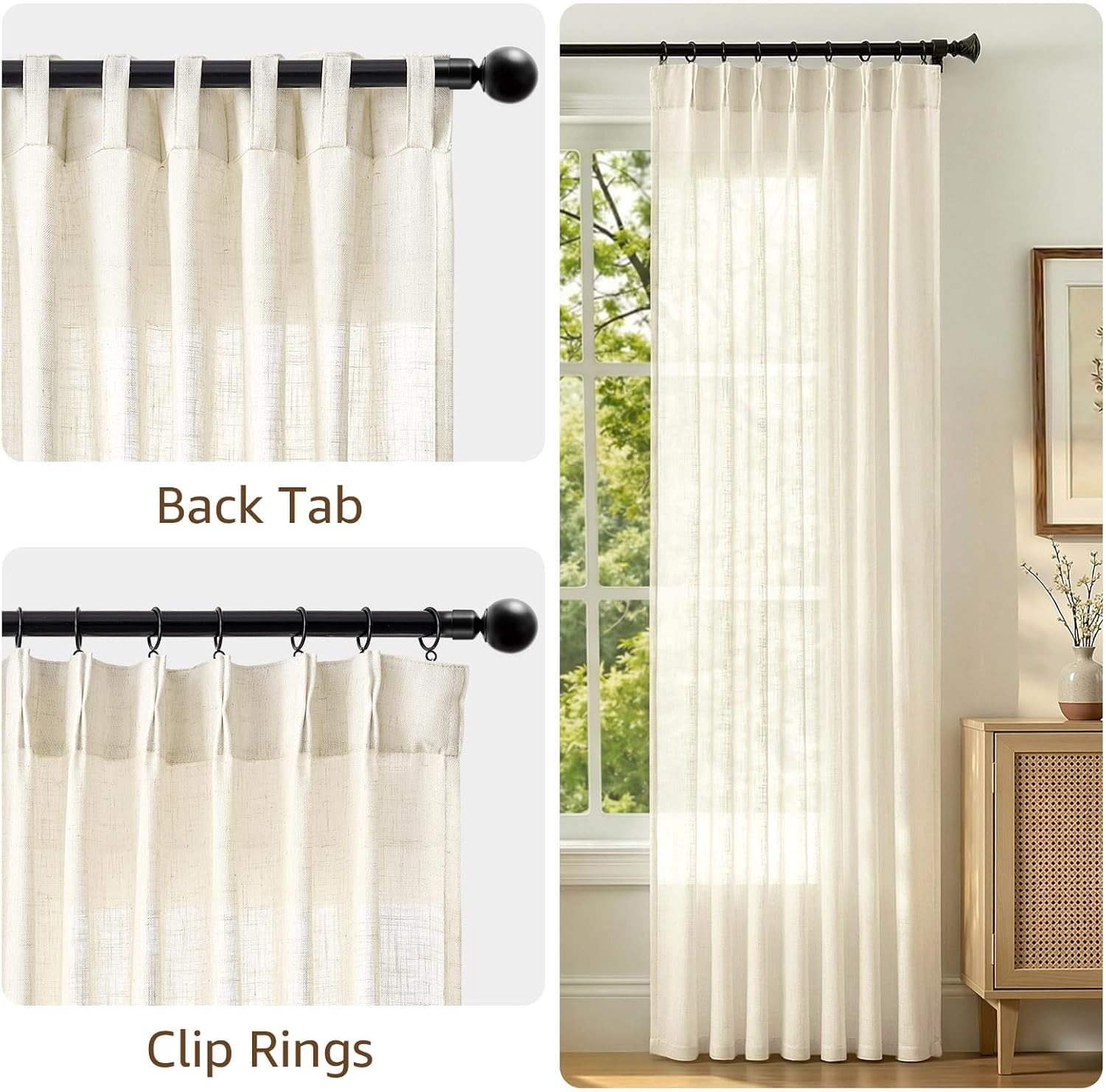 jinchan Natural White Pinch Pleated Curtains 84 Inches Long for Living Room Line