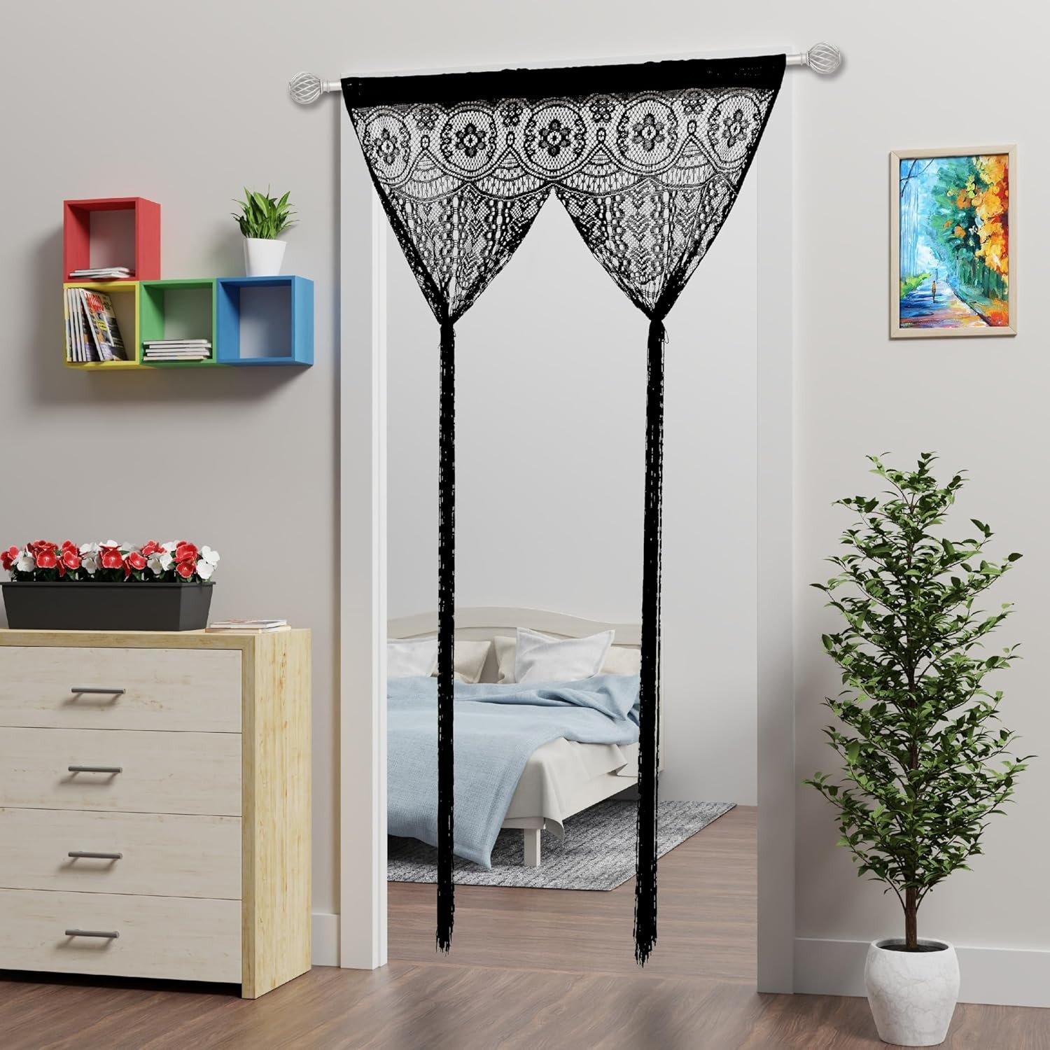 Lace Door String Curtain for Doorways，Bohemian Curtains Window Wall Closet