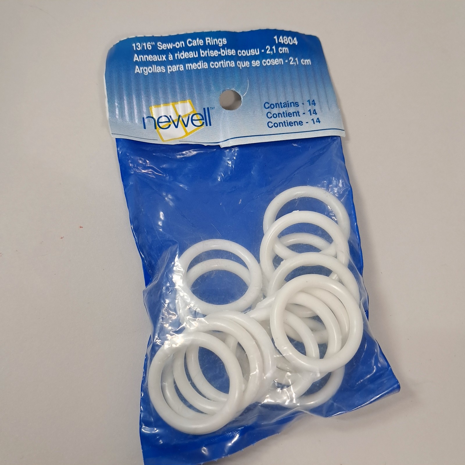 Vintage Newell White Plastic Sew-on Curtain Drapery Cafe Rings 13/16″ sew in