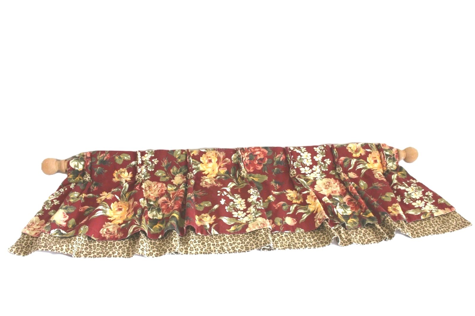 American Living Layered Floral Leopard Valance 48×18 Pinch Pleat Back Tab Cotton