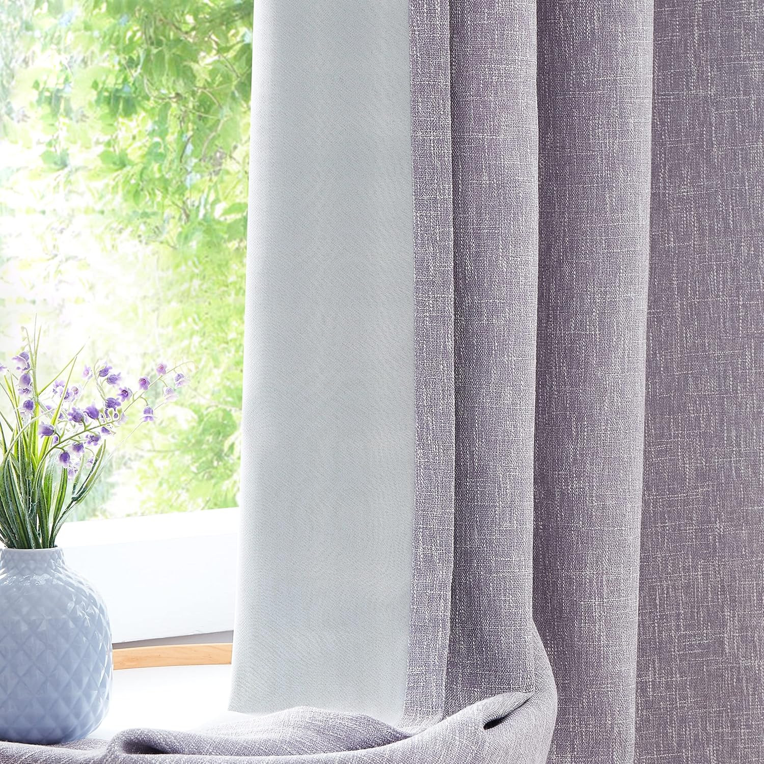Lavender Solid Full Blackout Curtain Heavy Linen Texture Window Treatment for Be