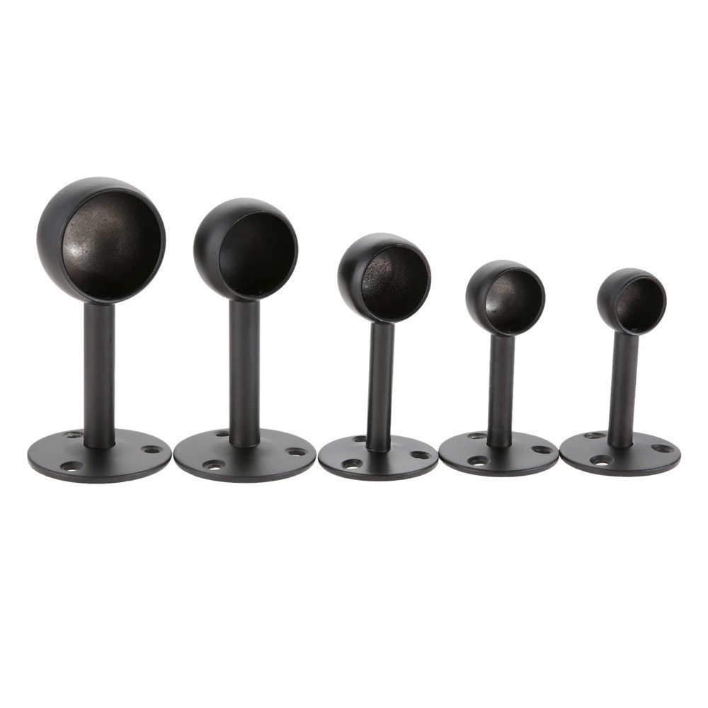 2Pcs Flange Rod Holders Closet Pole Socket Round Black Stainless Steel 5 Size