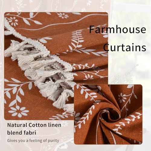Boho Curtains for Living Room 63 Inches 52″W x 63″L (Pack of 2) Terracotta