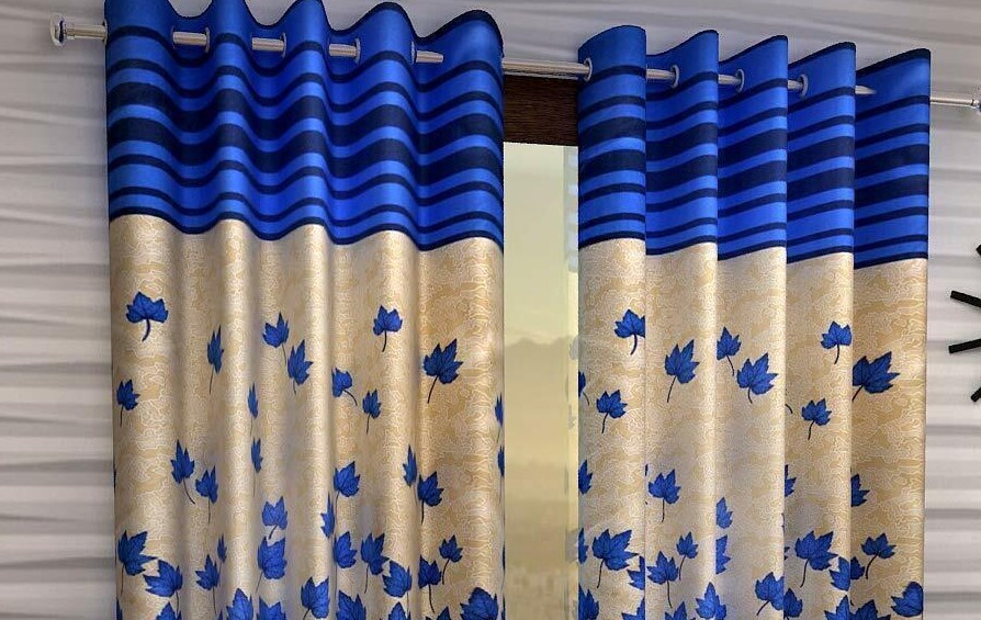 2 Piece Mapple Leaves Ringtop Grommet Door Window Curtains Set 5 7 9 Feet – Blue