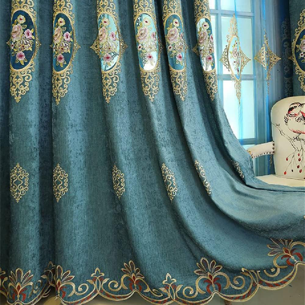 1 Pair European Luxury Jacquard Hollow Curtains Embroidered Chenille Curtains fo