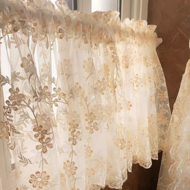 Lace Sheer Short Curtain Cabinet Window Drape Lace Embroidered Door Curtain Home