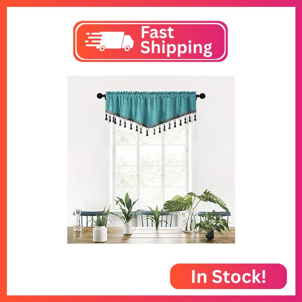ELKCA Double-Sided Chenille Window Curtains Tier for Kitchen Turquoise Ascot Val