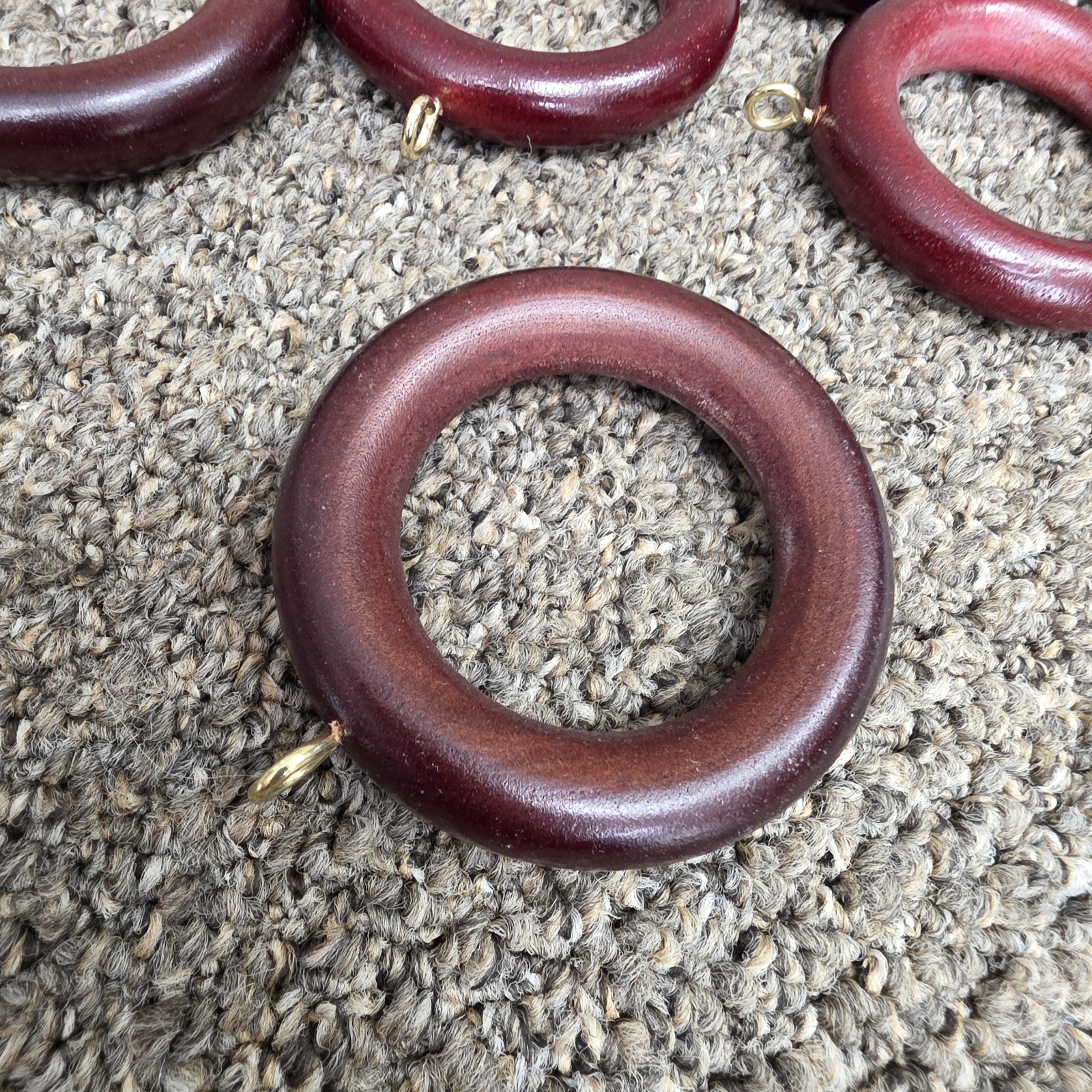 Wooden Drapery Ring Eyelet Hook Reddish Brown Set of 24 (2.25-3.75)