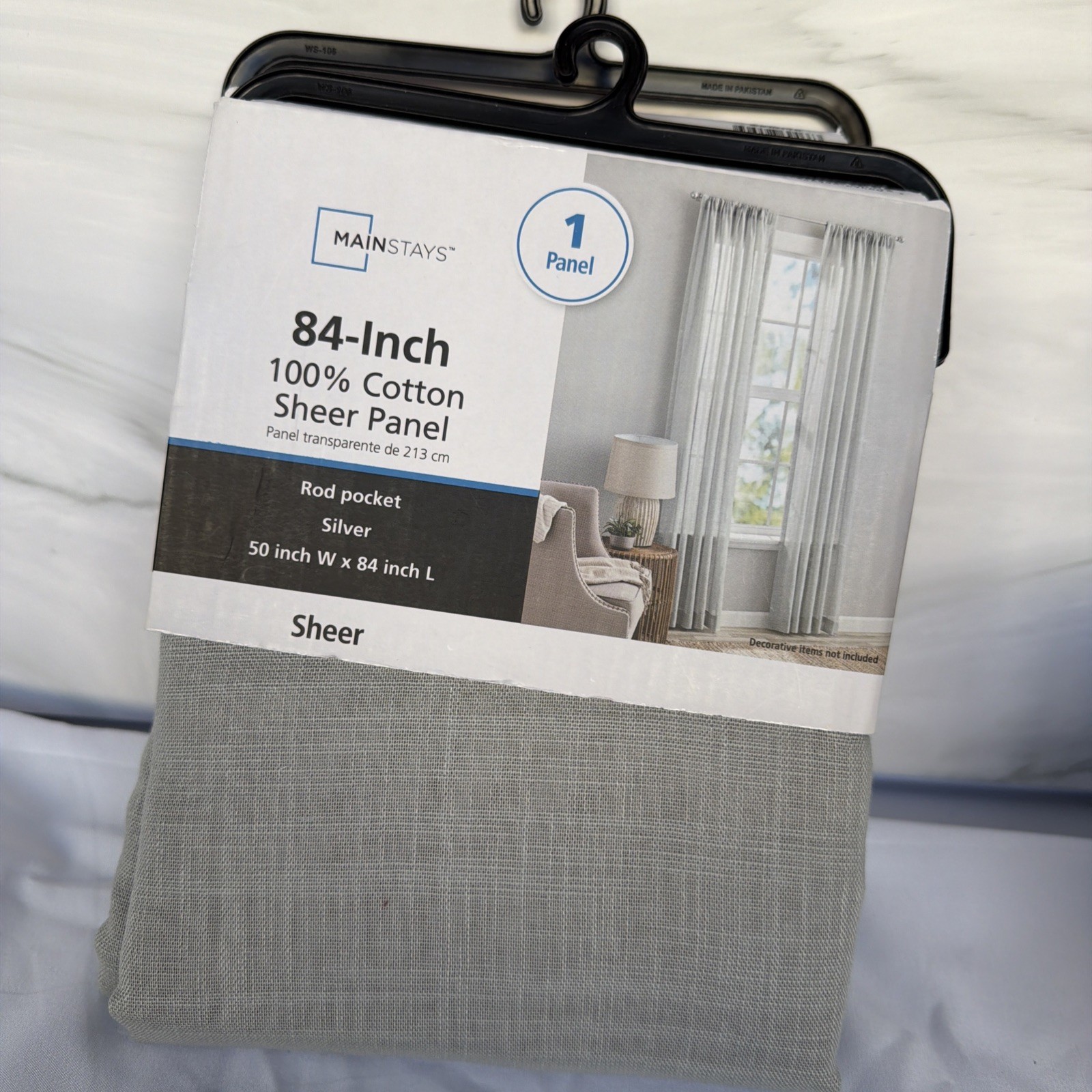LOT OF 6 Mainstays 100% Cotton 84″ Sheer Rod Pocket Single Panels SILVER GREY(2)