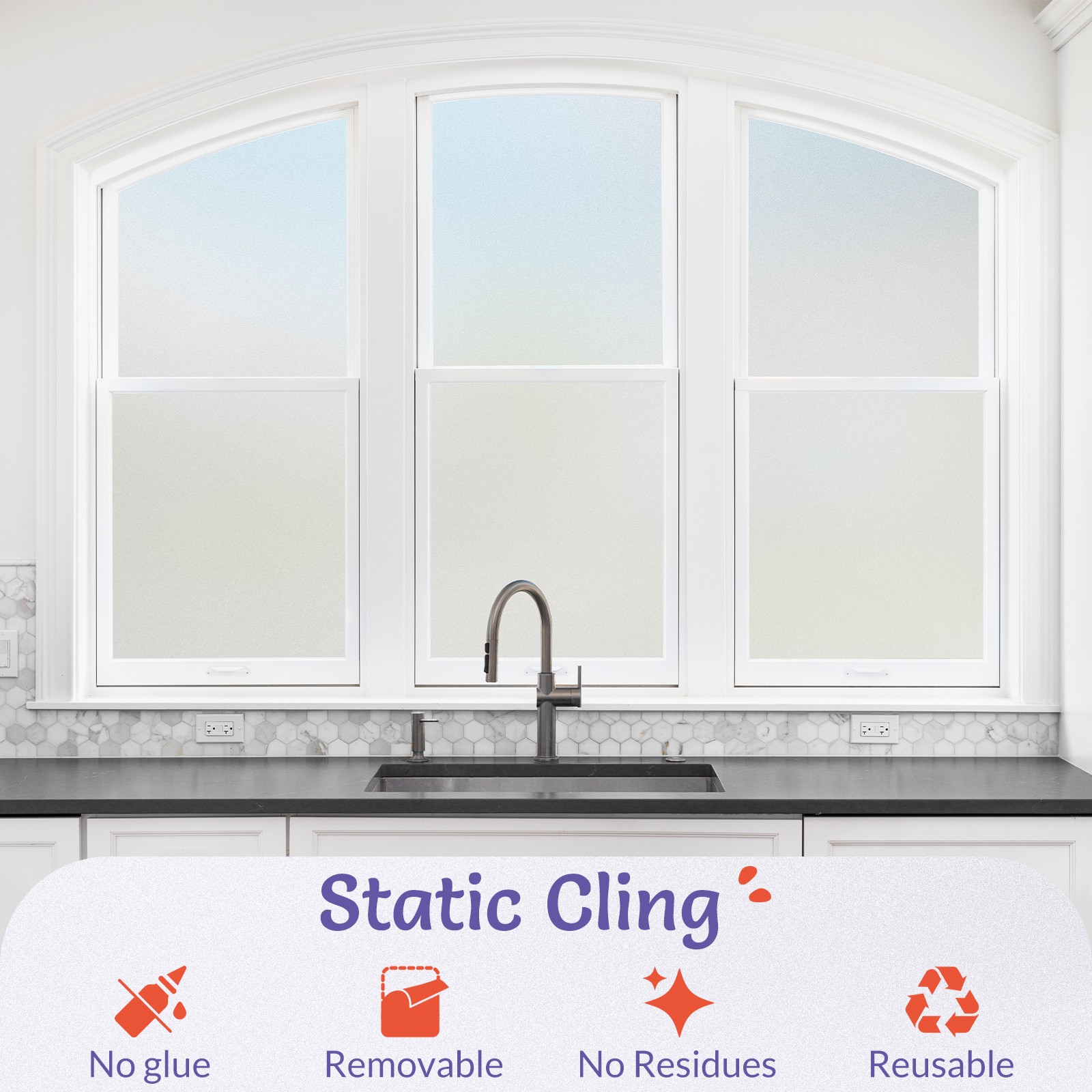Pigo Window Privacy Film Frosted Static Cling Glass Sticker Opaque Pure White