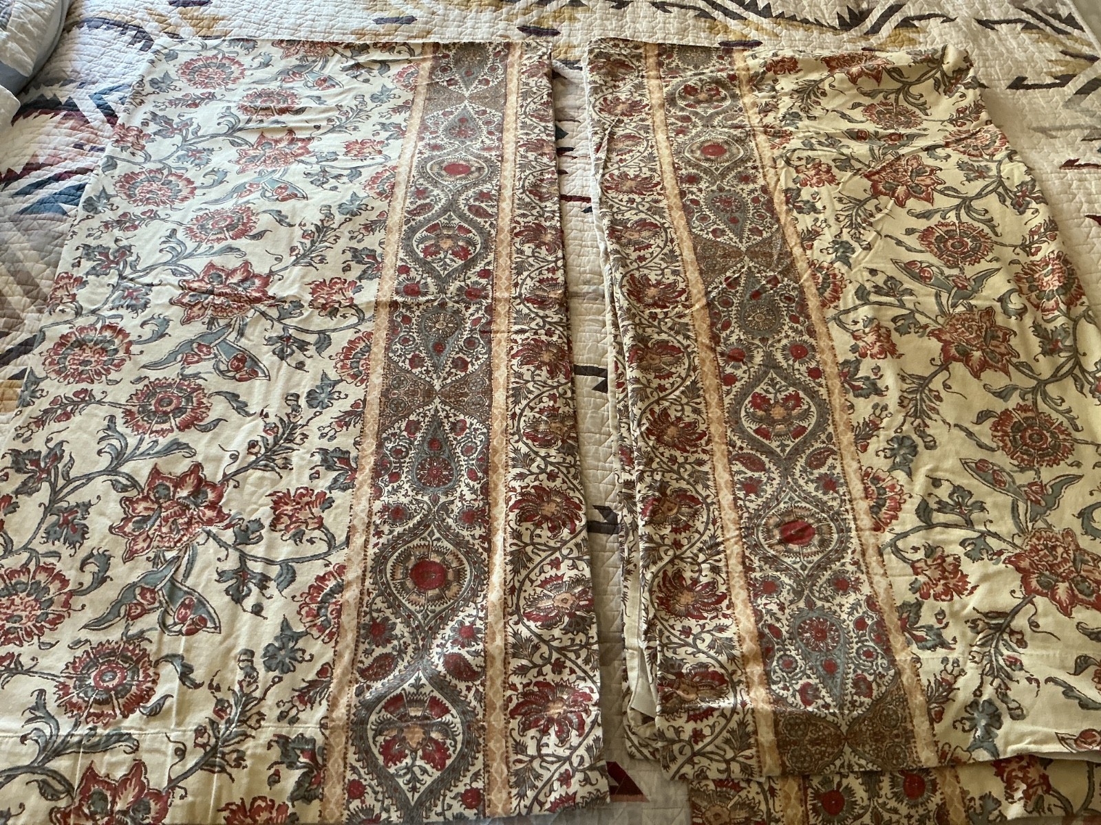 Pottery Barn Jacobean Floral Printed Linen/Cotton Curtains set of 2 48″ x 91”