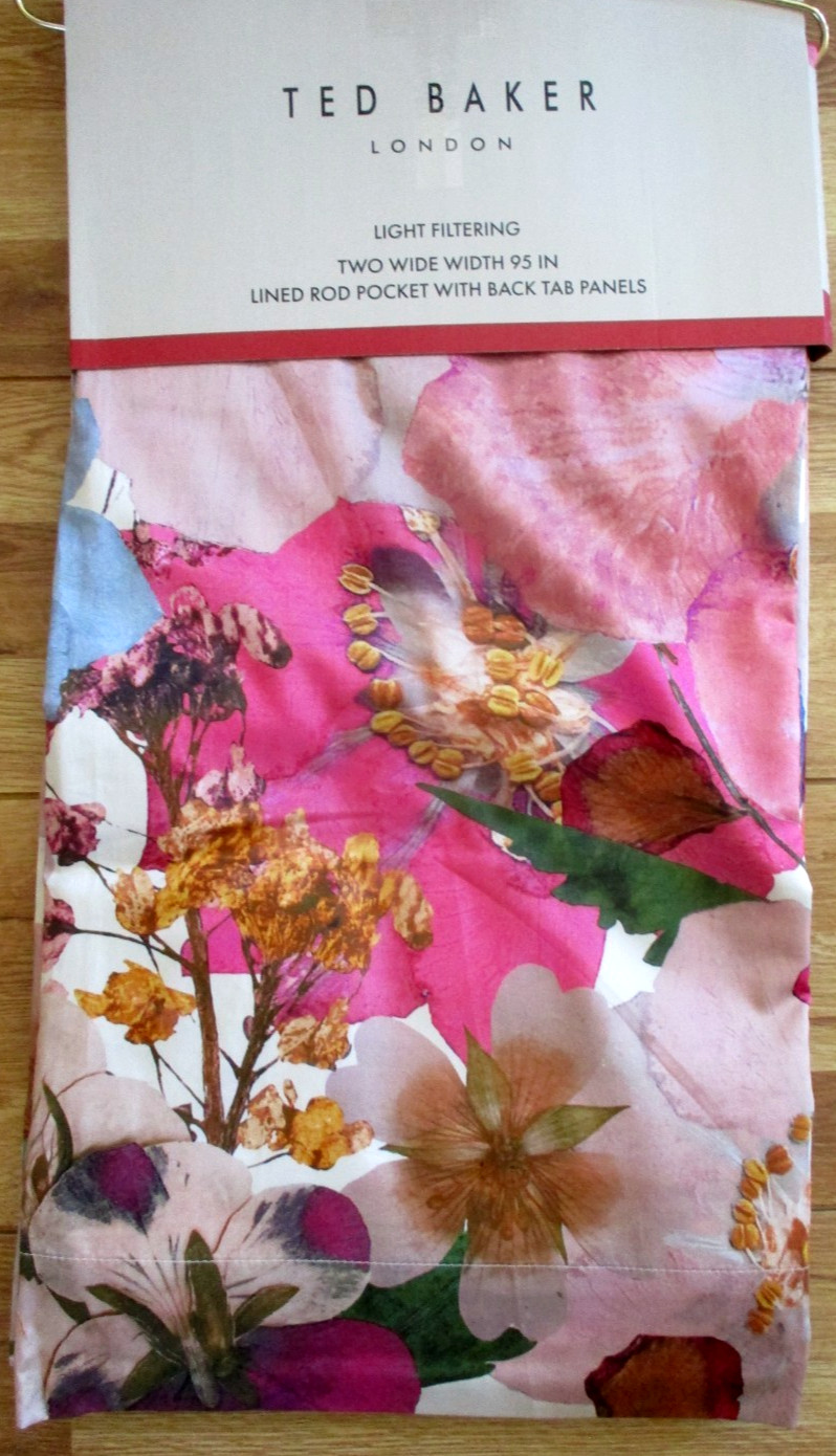 Ted Baker 2 pc LINED Window Curtain Panels Mod Floral Art Deco Cotton 50 x 95″