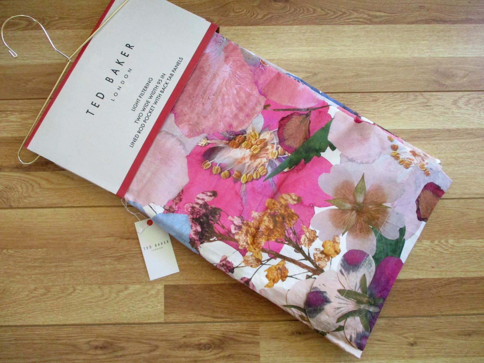 Ted Baker 2 pc LINED Window Curtain Panels Mod Floral Art Deco Cotton 50 x 95″