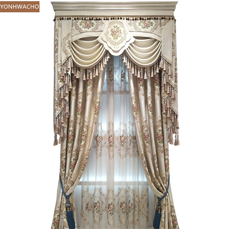 jacquard high precision beige thick cloth blackout curtain valance panel C512