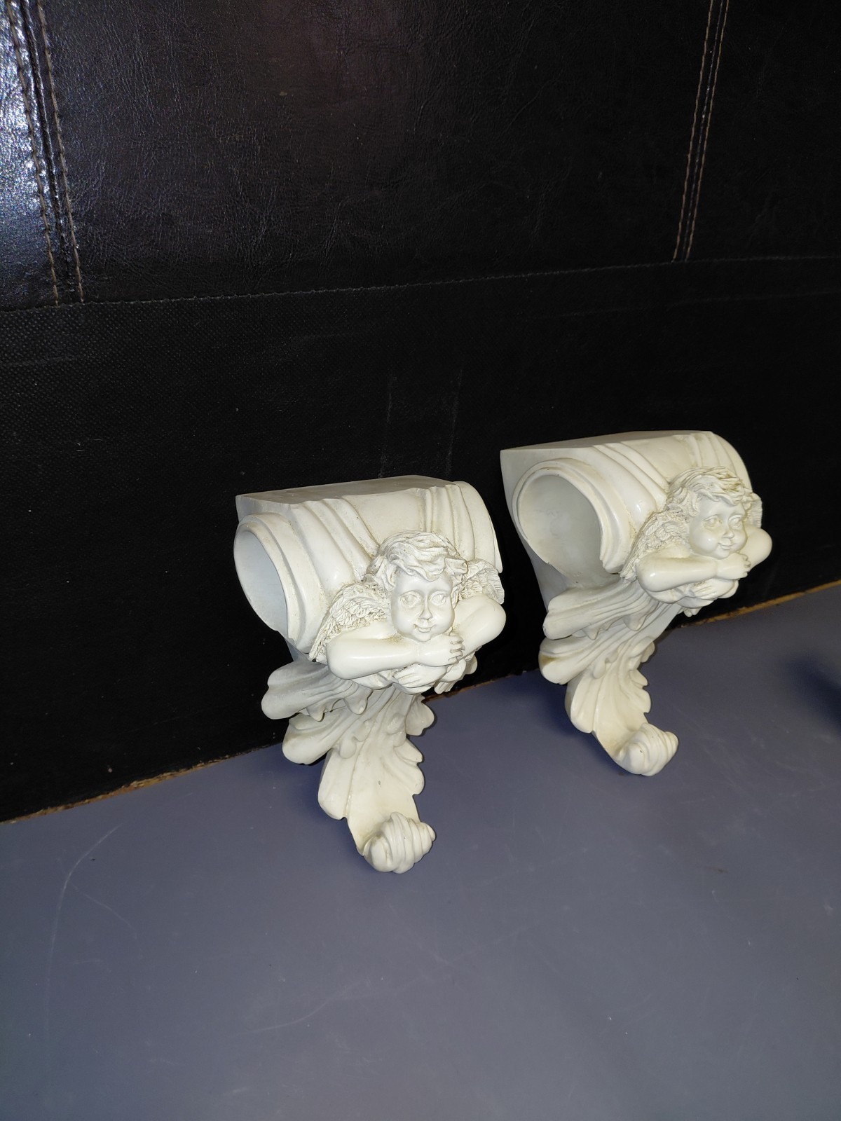 Set of (1 Pair) VTG Angel Drapery Curtain Rod Wall Sconce Corbel Swag Holders