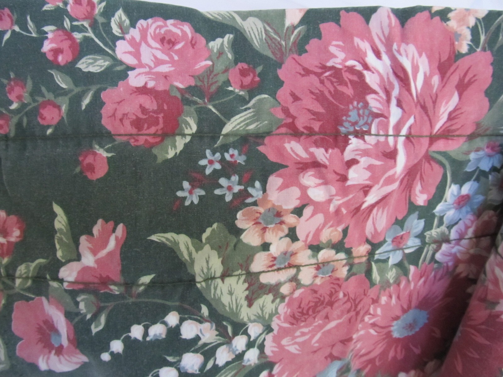 Croscill Granada Blouson Valance 85×17 Forest Green Pink White Floral Blooms