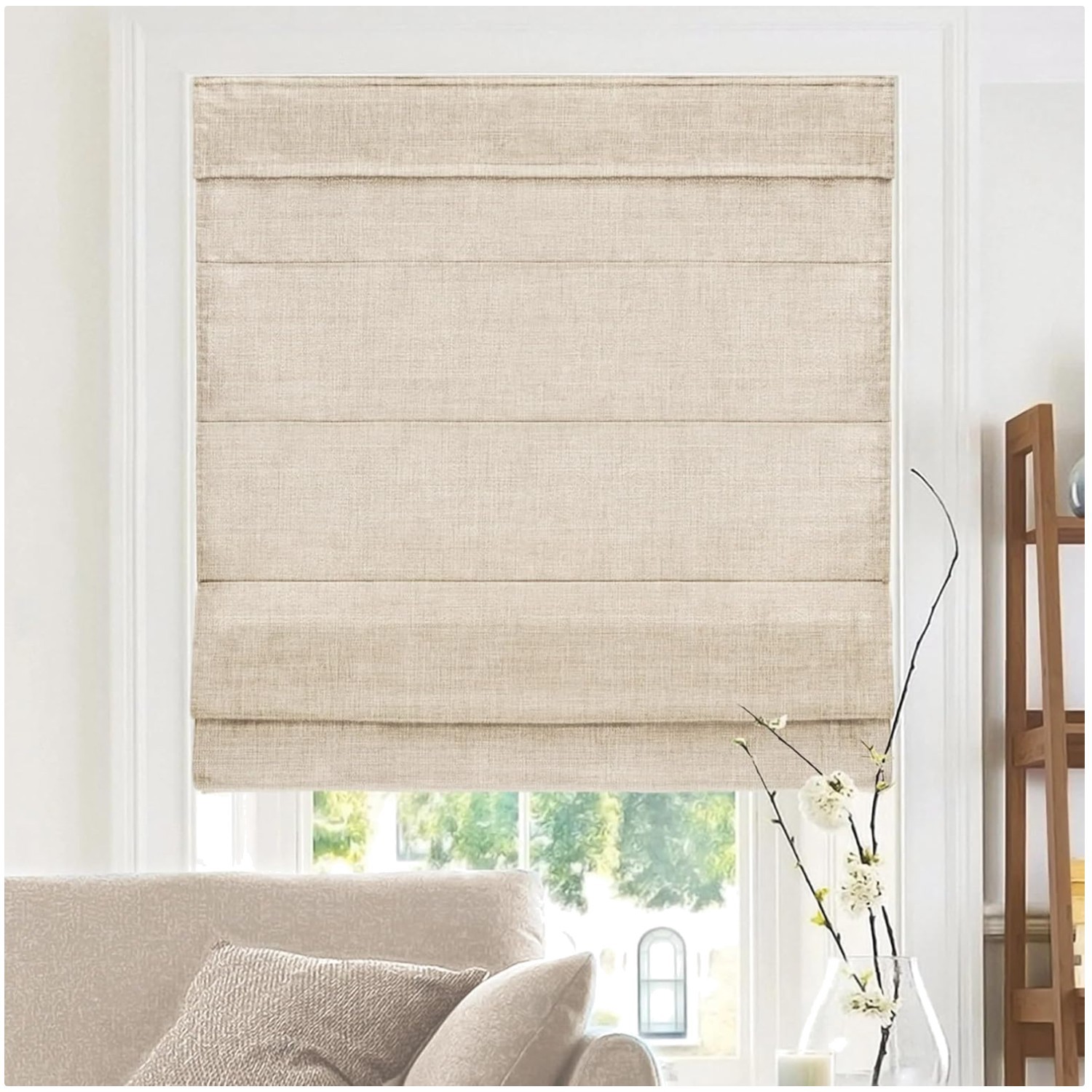 Belgian Flax Fabric Roman Shade 34.5″ x 64″ Light Filtering